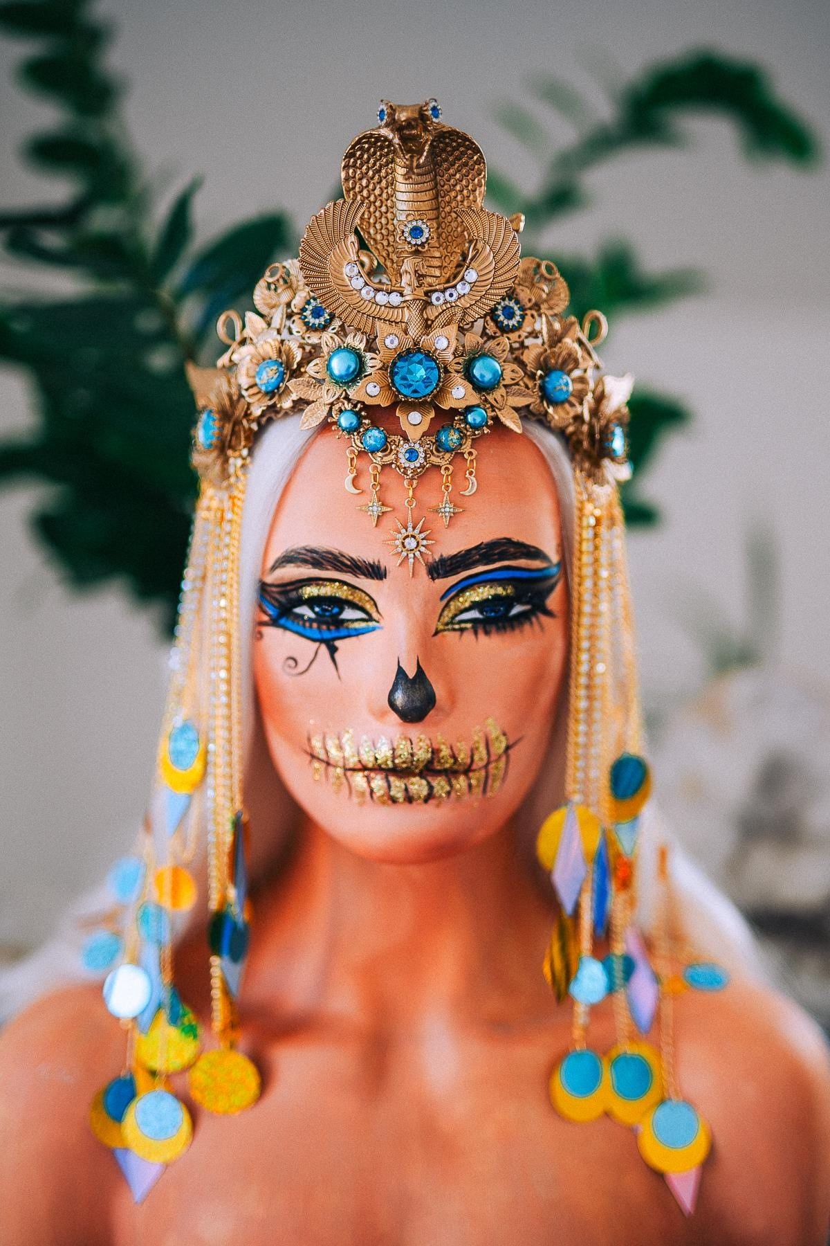 Luxury Cleopatra Cobra Crown – Egyptian Queen Tiara, Gold Turquoise Headpiece, Ancient Egypt Goddess Crown, Couture Headpiece