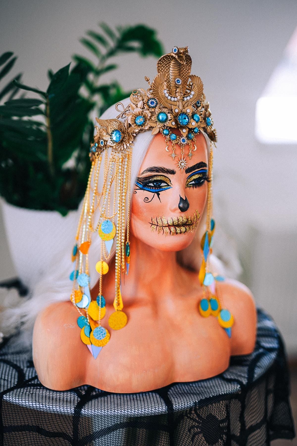 Luxury Cleopatra Cobra Crown – Egyptian Queen Tiara, Gold Turquoise Headpiece, Ancient Egypt Goddess Crown, Couture Headpiece