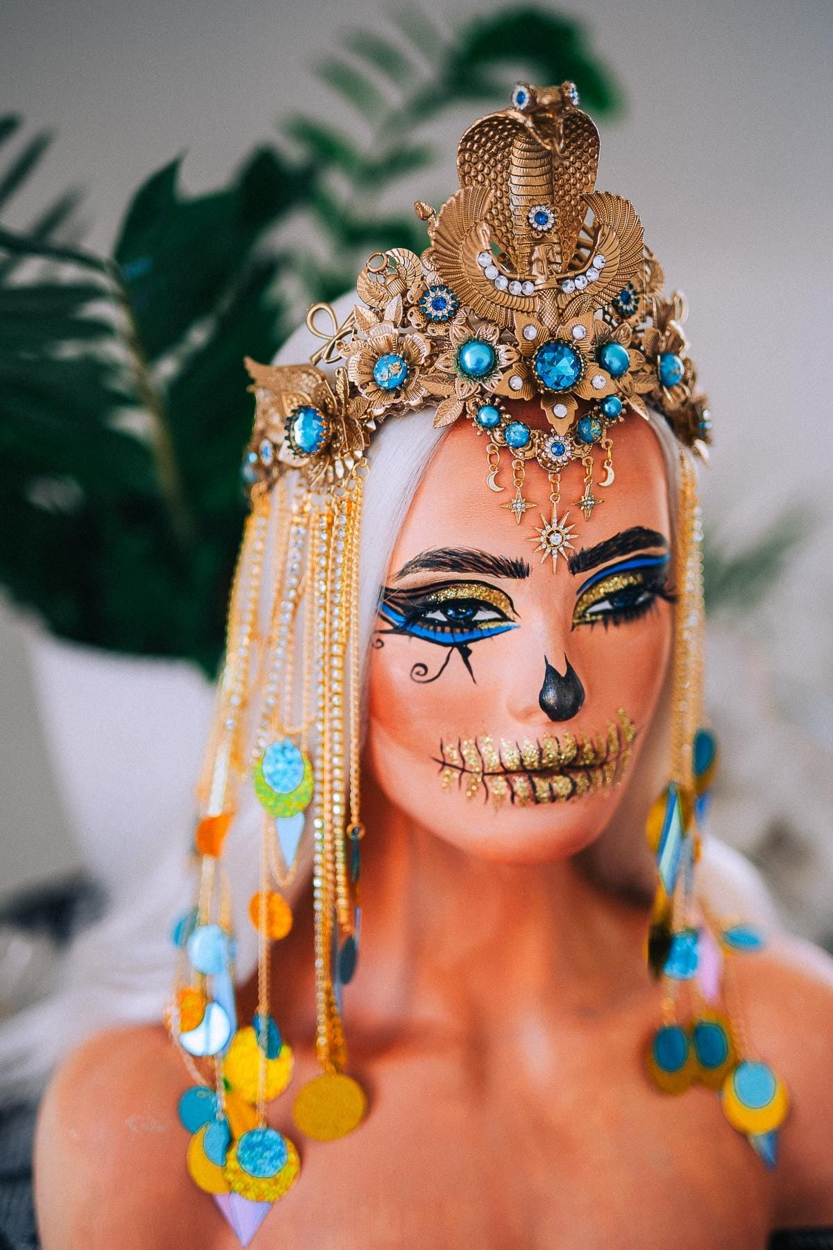 Luxury Cleopatra Cobra Crown – Egyptian Queen Tiara, Gold Turquoise Headpiece, Ancient Egypt Goddess Crown, Couture Headpiece