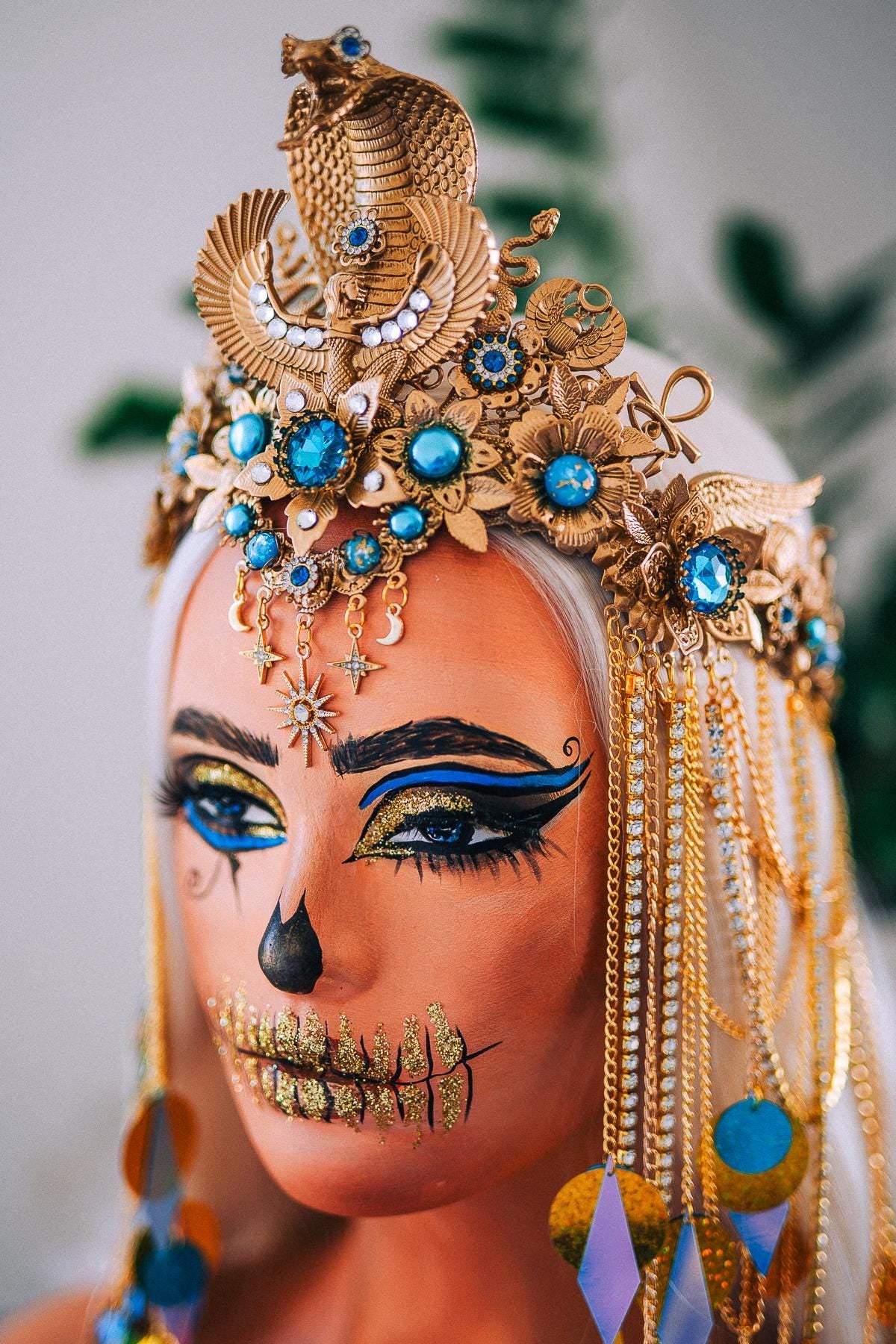 Luxury Cleopatra Cobra Crown – Egyptian Queen Tiara, Gold Turquoise Headpiece, Ancient Egypt Goddess Crown, Couture Headpiece
