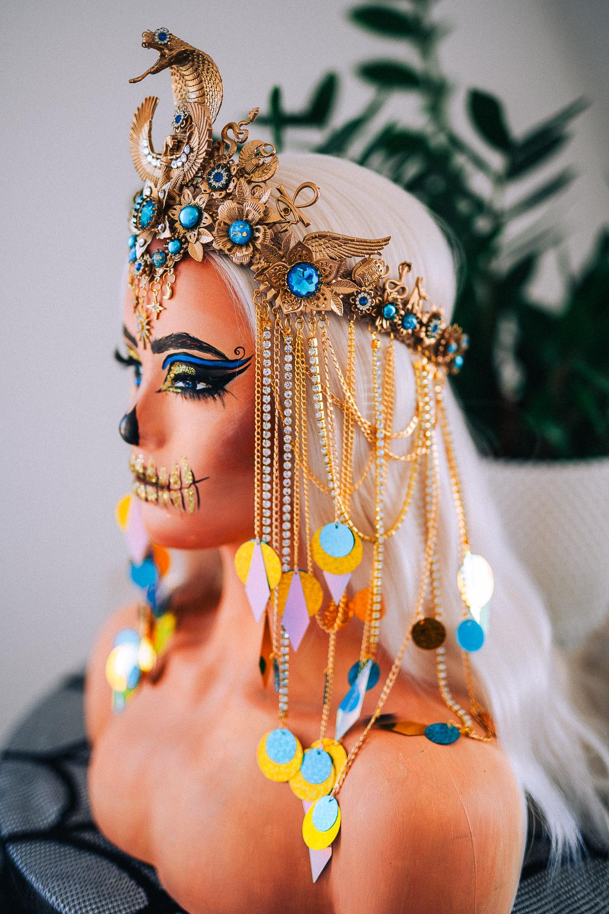 Luxury Cleopatra Cobra Crown – Egyptian Queen Tiara, Gold Turquoise Headpiece, Ancient Egypt Goddess Crown, Couture Headpiece