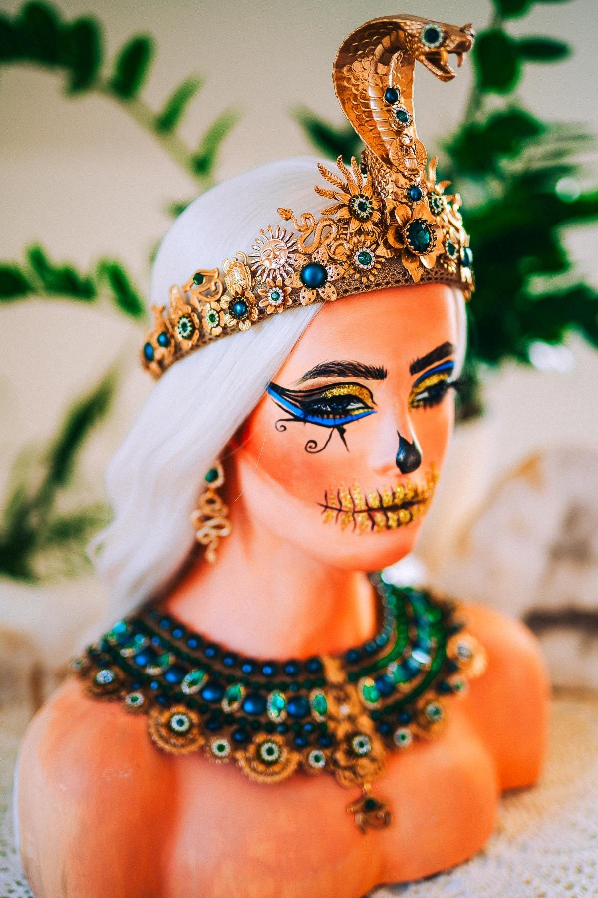 Cleopatra Emerald Egyptian Statement Necklace, Egyptian Collar Necklace, Goddess Jewelry, Pharaoh Necklace, Halloween Costume Accessory