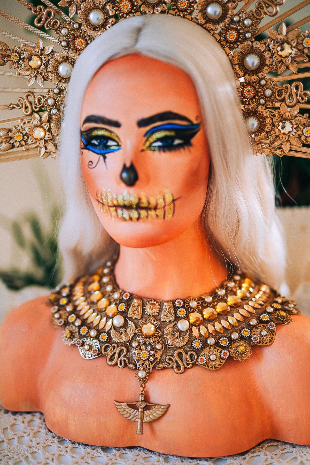 Gold Cleopatra Halo Crown, Egyptian Goddess Headpiece, Ancient Egypt Crown, Pharaoh Headdress, Halloween Crown