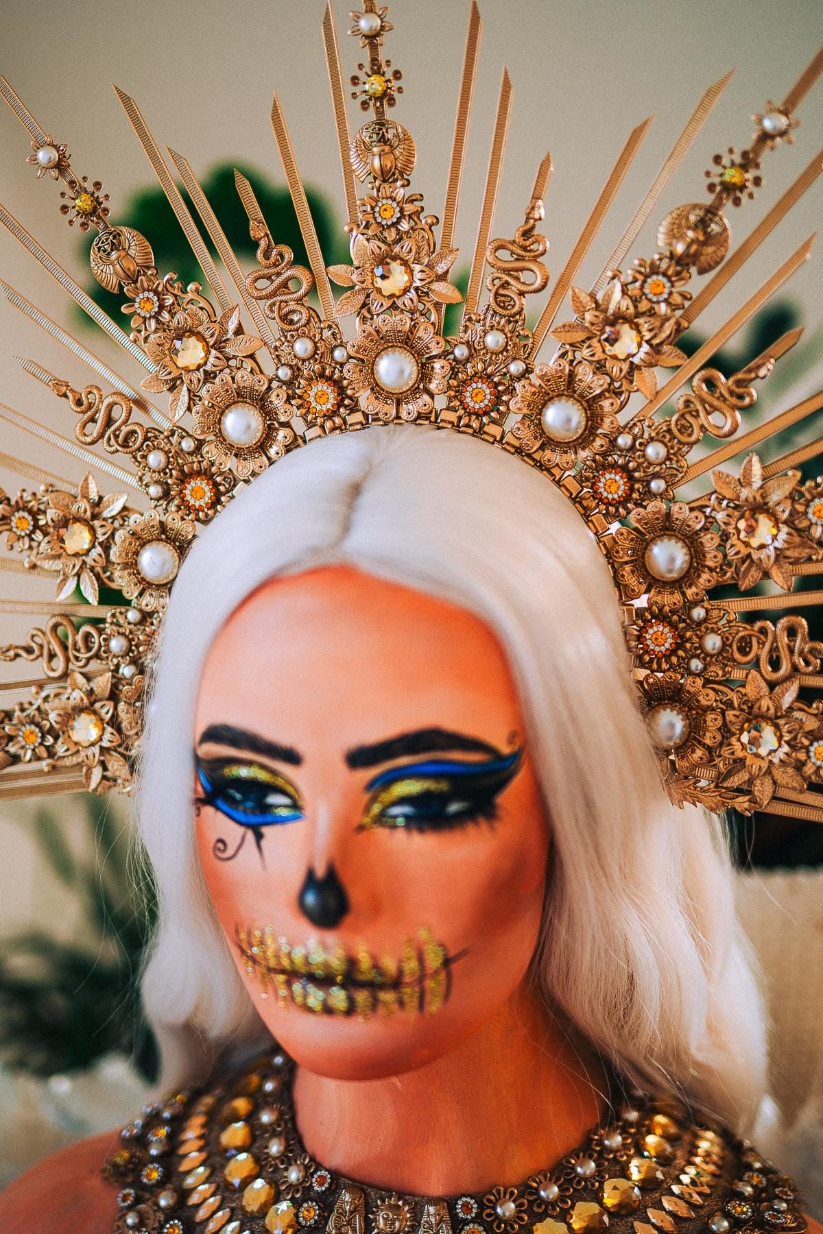 Gold Cleopatra Halo Crown, Egyptian Goddess Headpiece, Ancient Egypt Crown, Pharaoh Headdress, Halloween Crown