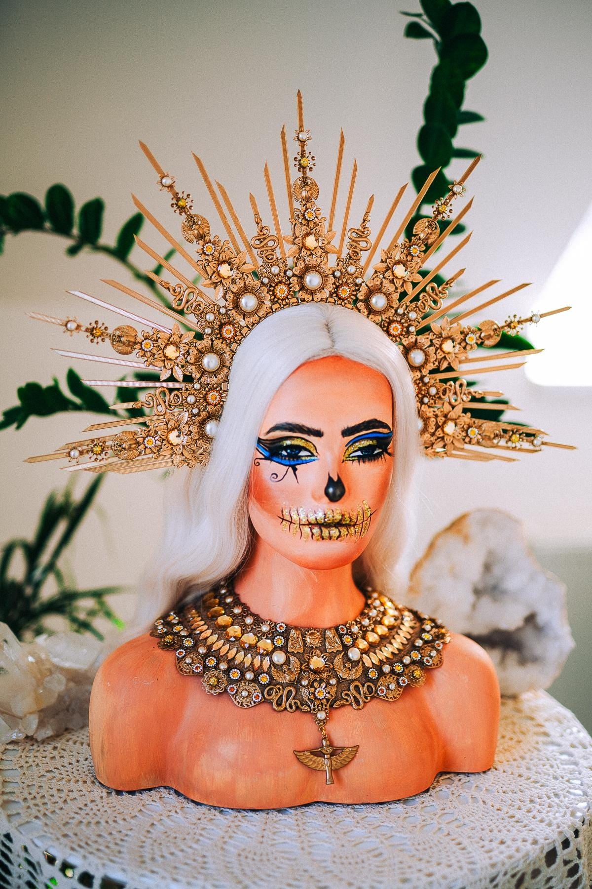 Gold Cleopatra Halo Crown, Egyptian Goddess Headpiece, Ancient Egypt Crown, Pharaoh Headdress, Halloween Crown