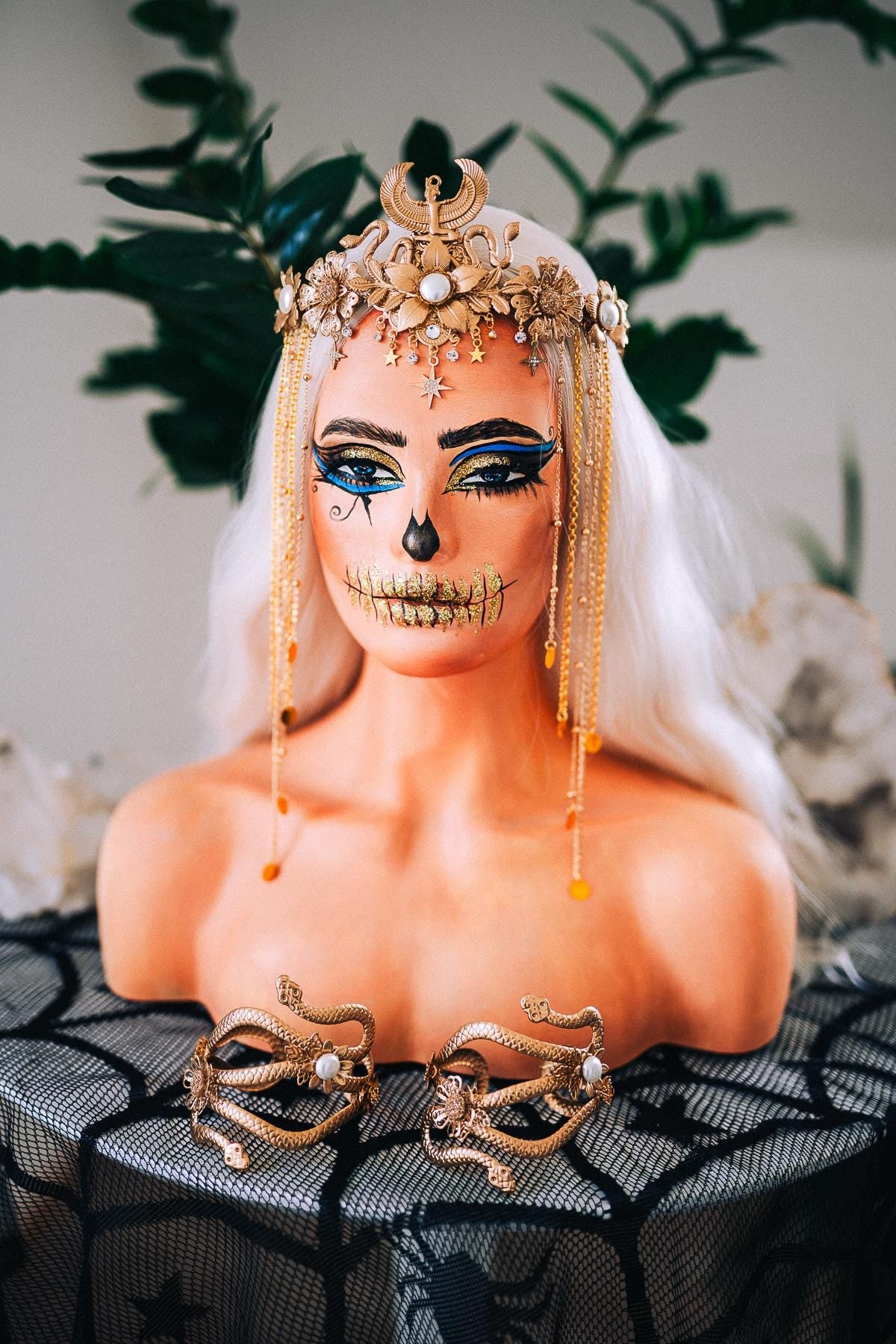 Golden Egyptian Cobra Crown, Cleopatra Crown, Ancient Egypt Headpiece, Goddess Tiara, Pharaoh Costume, Halloween Crown