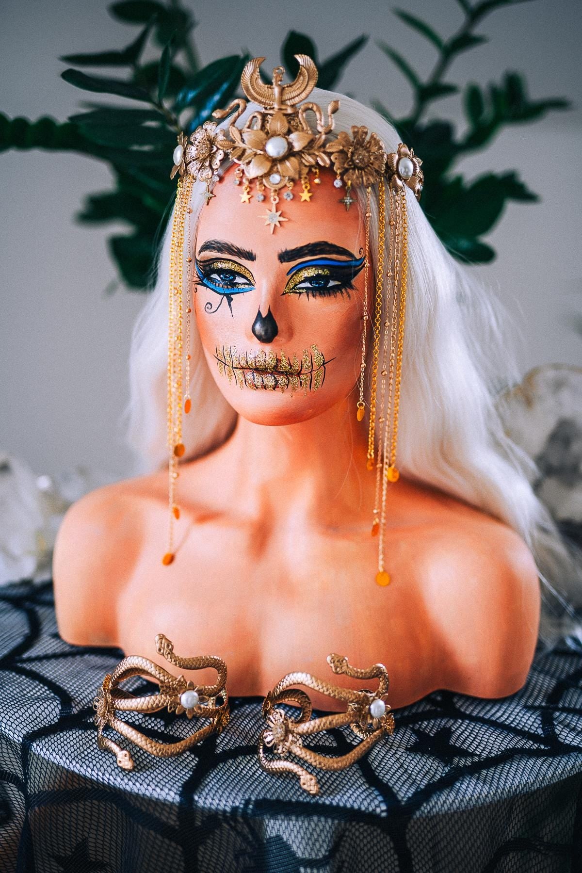 Golden Egyptian Cobra Crown, Cleopatra Crown, Ancient Egypt Headpiece, Goddess Tiara, Pharaoh Costume, Halloween Crown