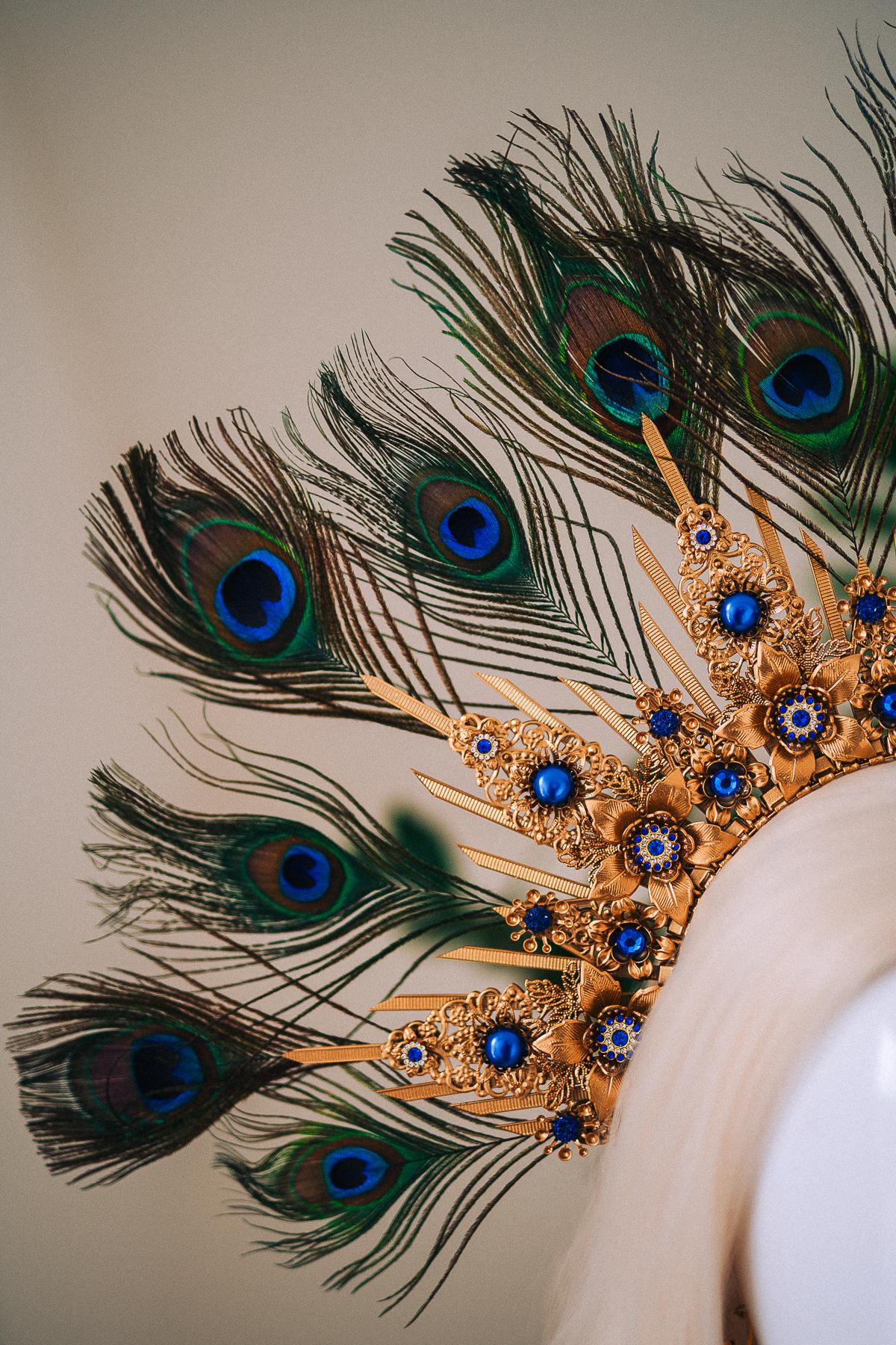 Peacock Feather Earrings, Blue Masquerade Earrings, Fantasy Ball Jewelry, Royal Blue Statement Earrings, Venetian Mask Ball Accessories