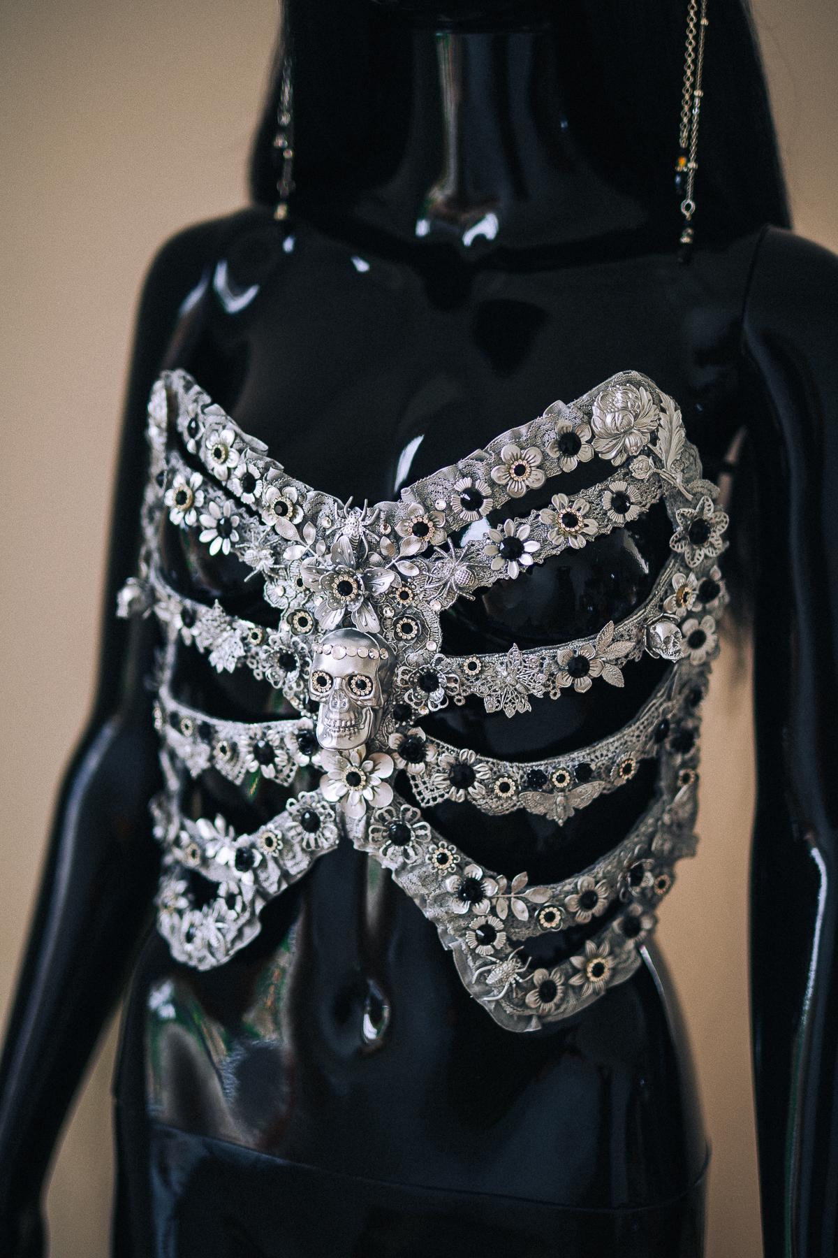 Skeleton Rib Cage Harness, Gothic Skeleton Costume, Halloween Rib Cage Armor, Gothic Body Harness, Luxury Skeleton Corset