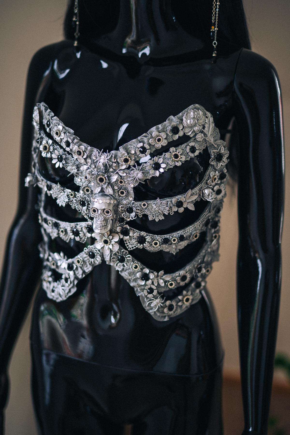 Skeleton Rib Cage Harness, Gothic Skeleton Costume, Halloween Rib Cage Armor, Gothic Body Harness, Luxury Skeleton Corset