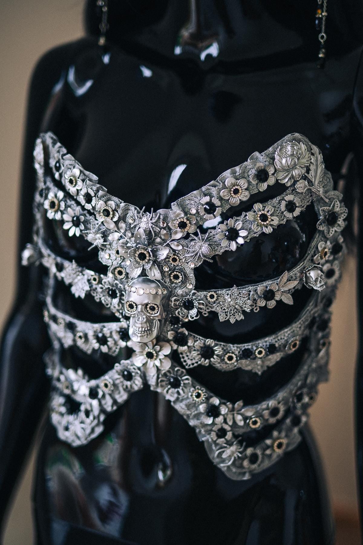 Skeleton Rib Cage Harness, Gothic Skeleton Costume, Halloween Rib Cage Armor, Gothic Body Harness, Luxury Skeleton Corset