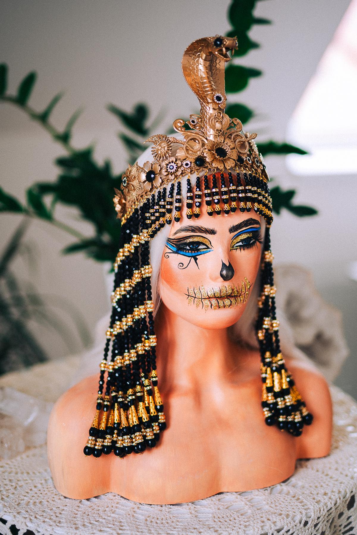 Black Cleopatra Crown, Egyptian Queen Headpiece, Beaded Cleopatra Headdress, Pharaoh Crown, Ancient Egypt Costume