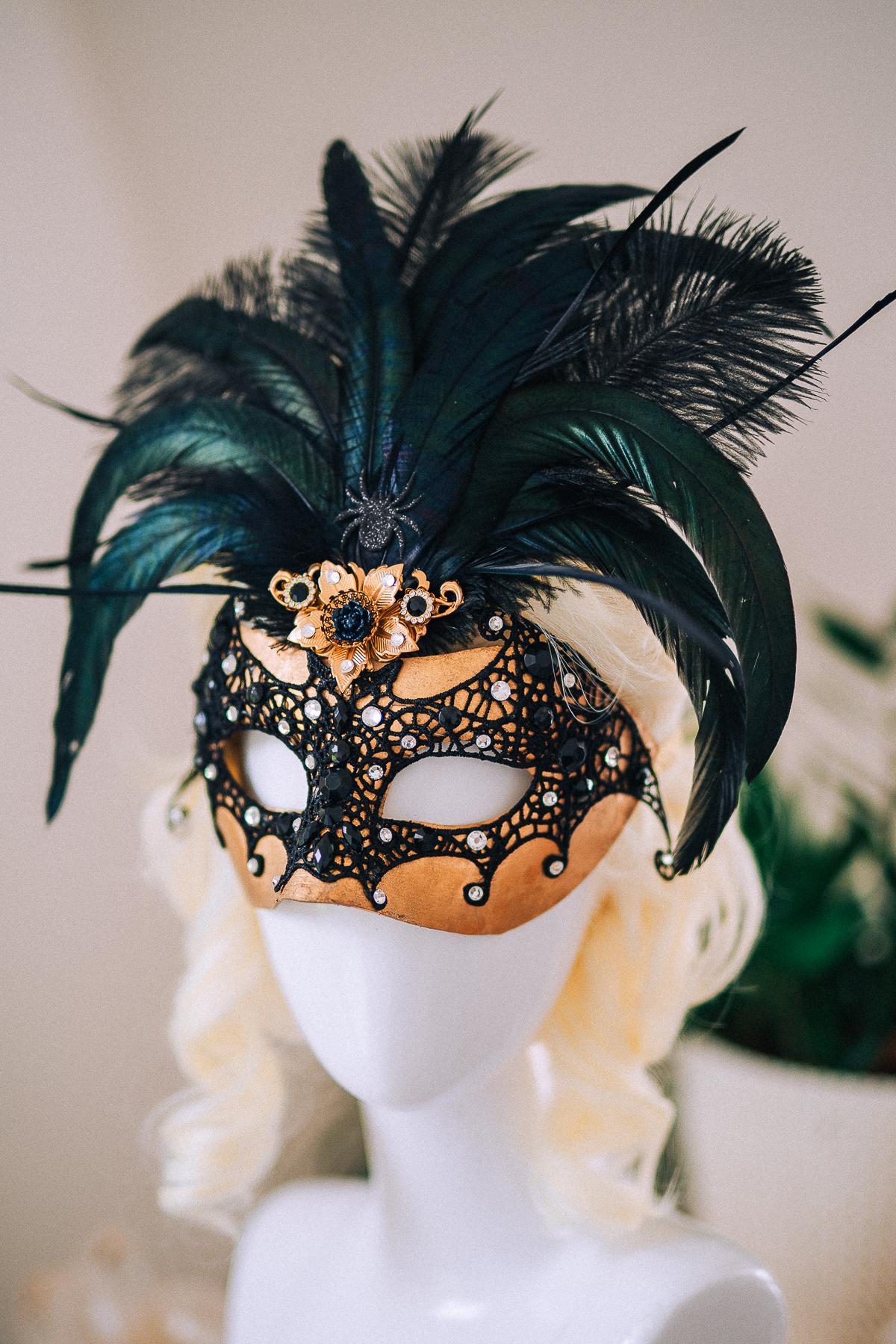 Bat Masquerade Mask, Black Lace Mask, Gothic Feather Mask, Venetian Carnival Mask, Halloween Masquerade Mask