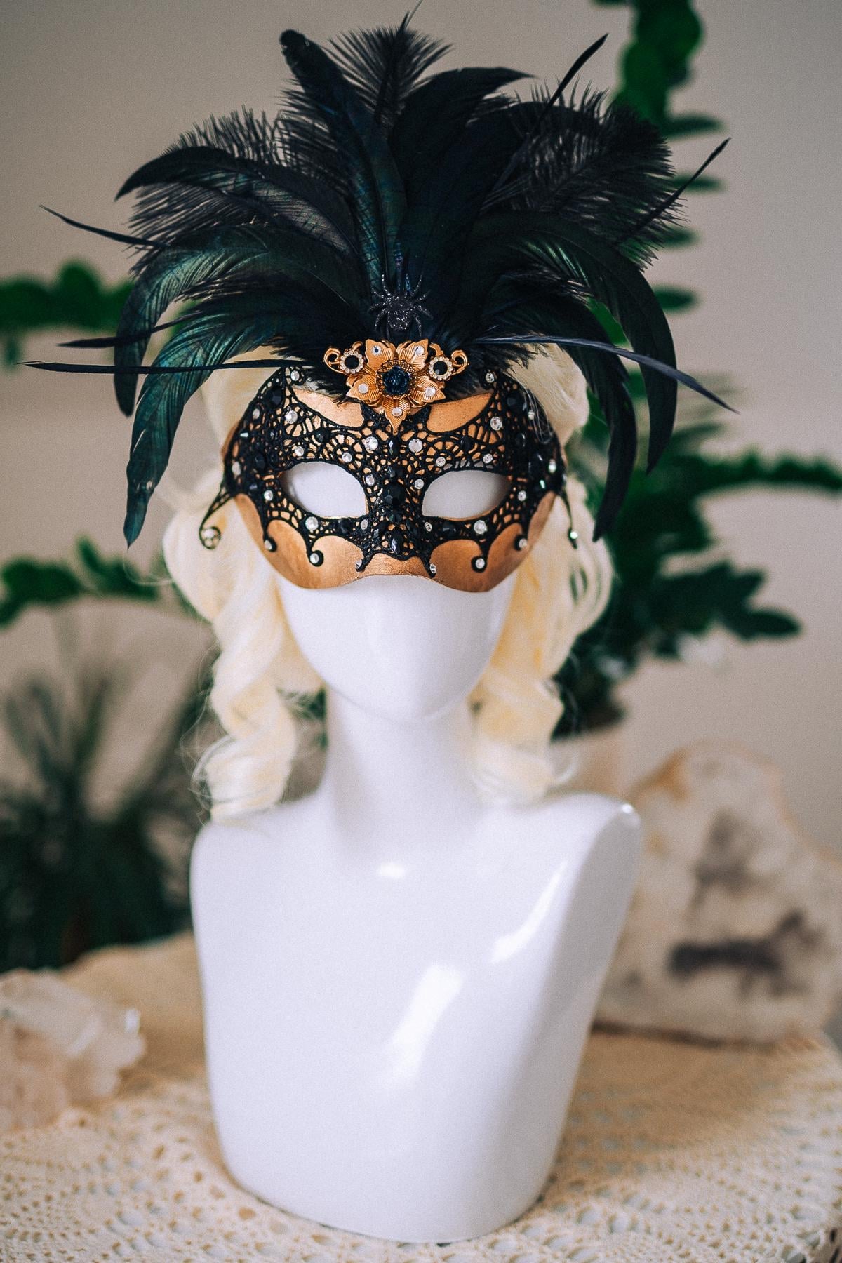Bat Masquerade Mask, Black Lace Mask, Gothic Feather Mask, Venetian Carnival Mask, Halloween Masquerade Mask