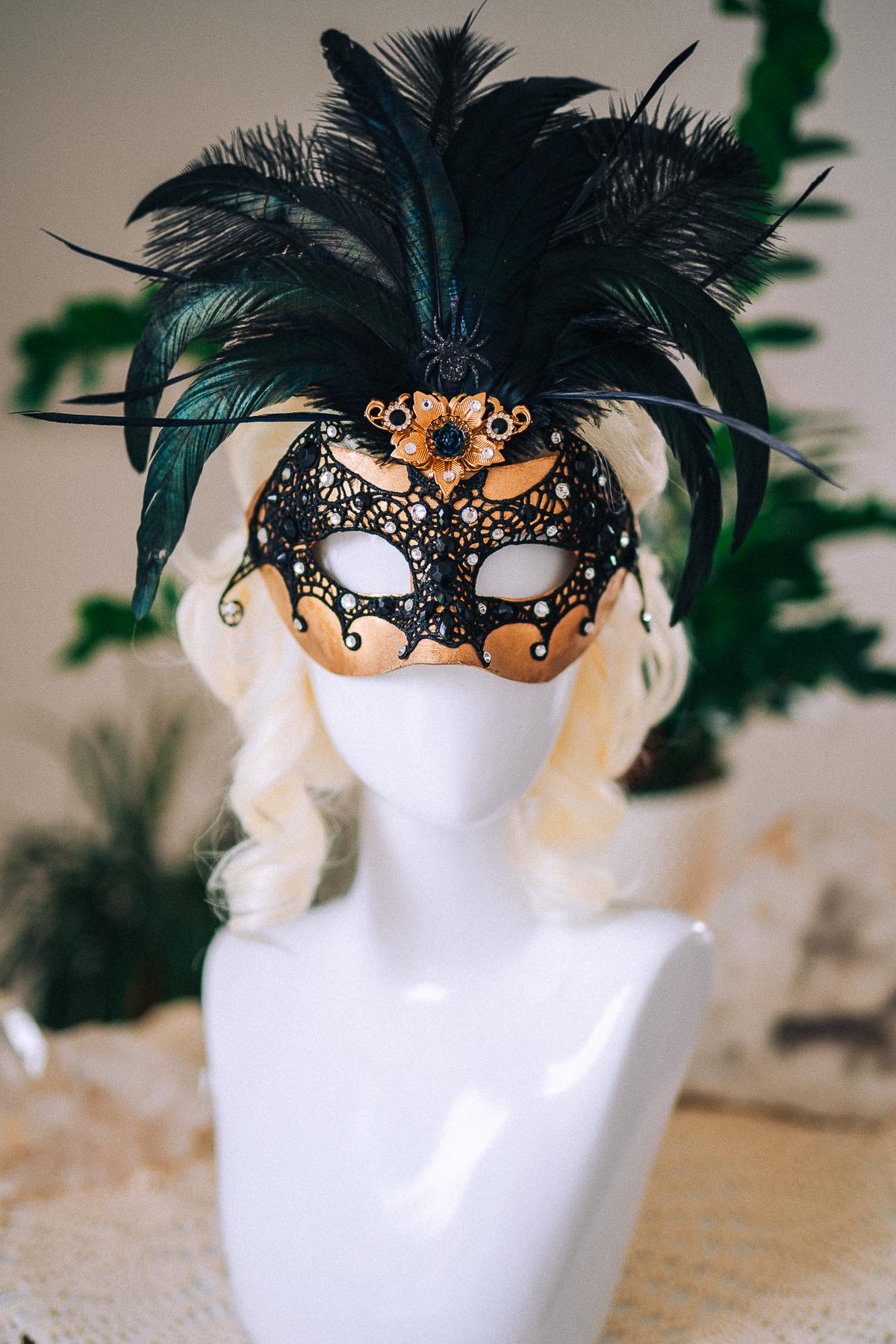 Bat Masquerade Mask, Black Lace Mask, Gothic Feather Mask, Venetian Carnival Mask, Halloween Masquerade Mask