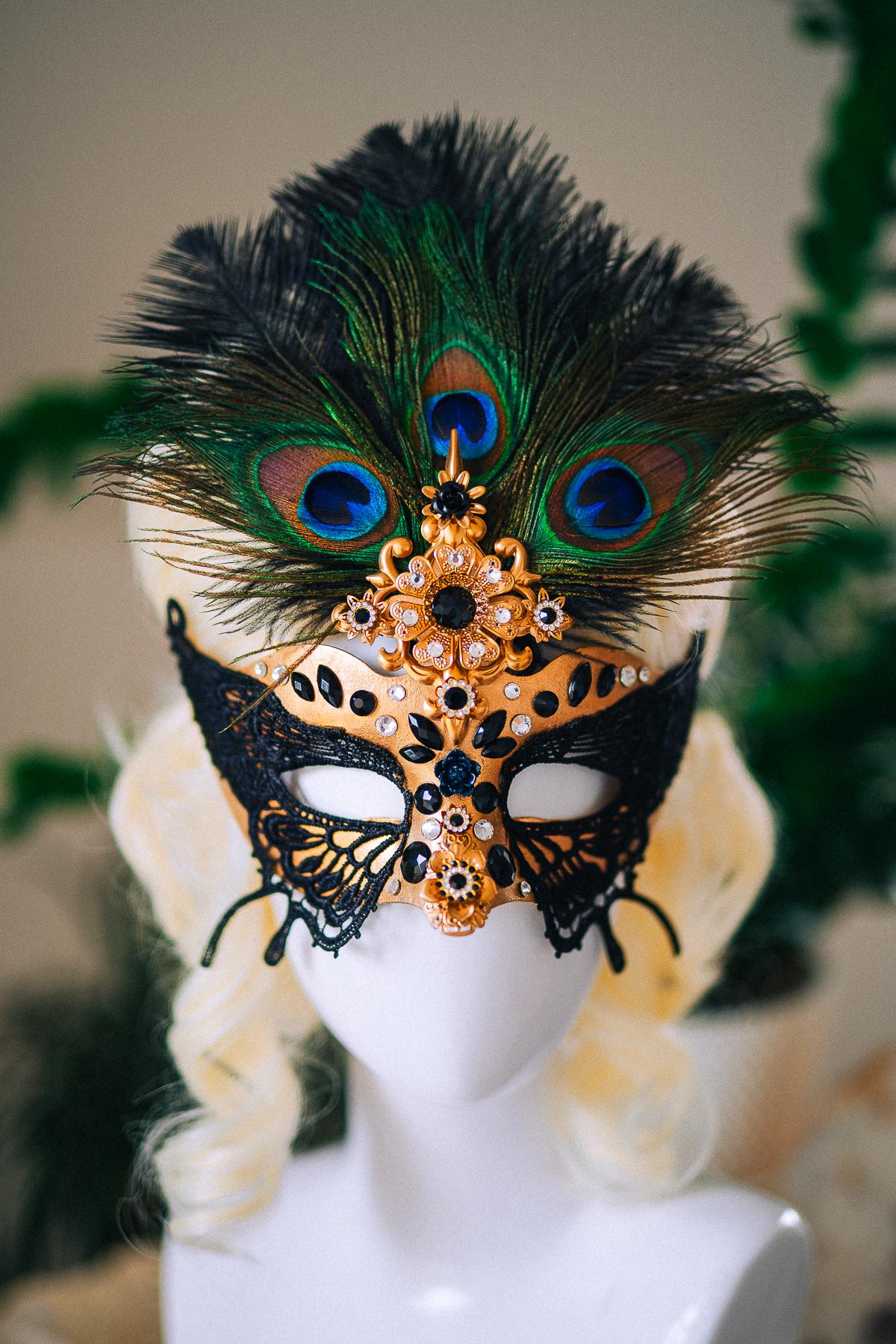 Butterfly Masquerade Mask, Peacock Feather Mask, Black Lace Mask, Venetian Carnival Mask, Gothic Halloween Mask