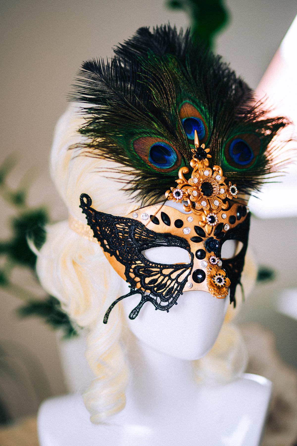 Butterfly Masquerade Mask, Peacock Feather Mask, Black Lace Mask, Venetian Carnival Mask, Gothic Halloween Mask