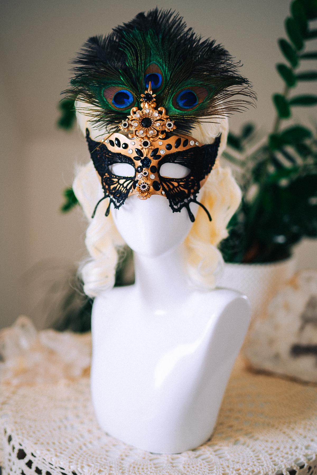 Butterfly Masquerade Mask, Peacock Feather Mask, Black Lace Mask, Venetian Carnival Mask, Gothic Halloween Mask
