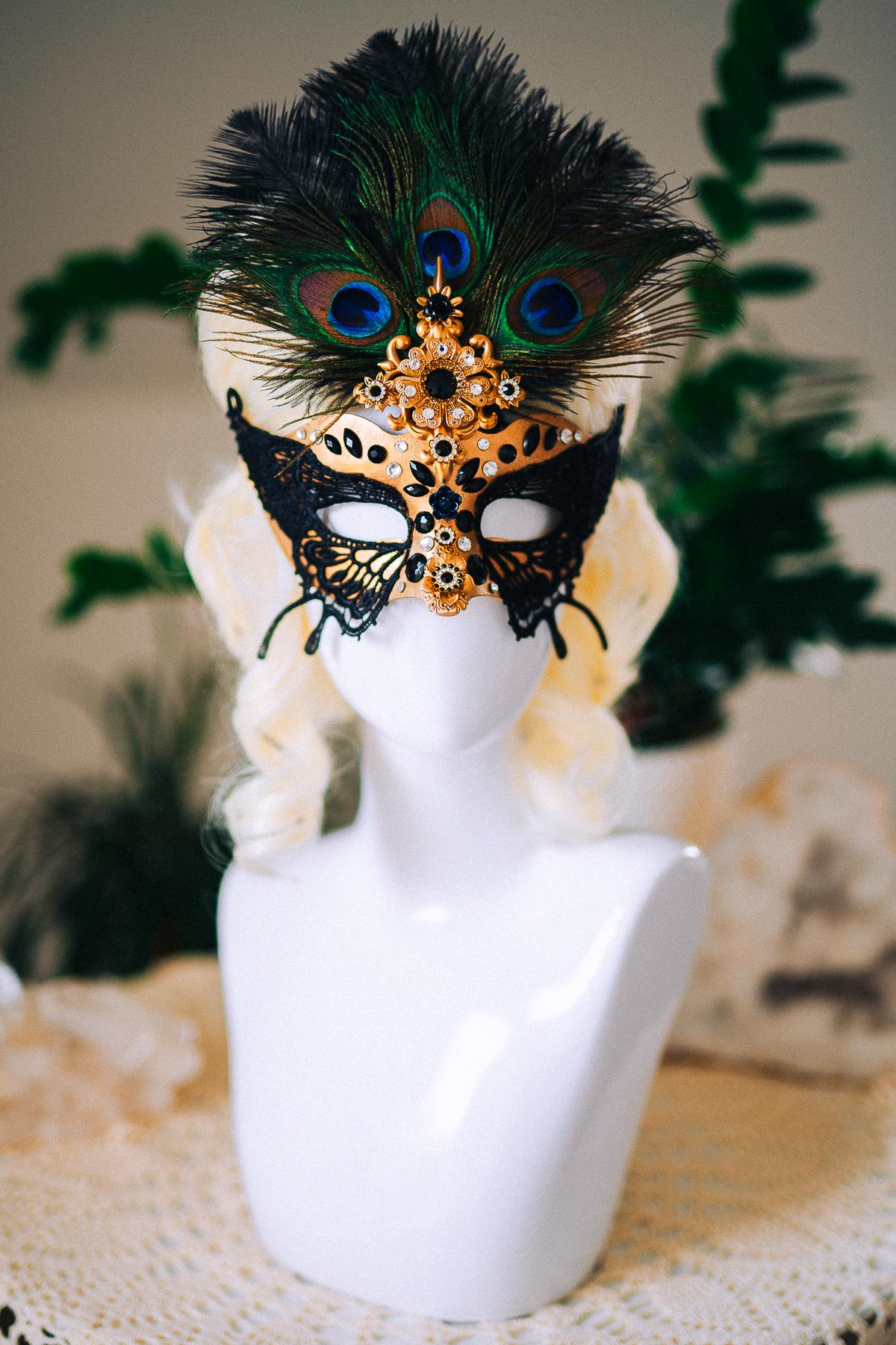 Butterfly Masquerade Mask, Peacock Feather Mask, Black Lace Mask, Venetian Carnival Mask, Gothic Halloween Mask