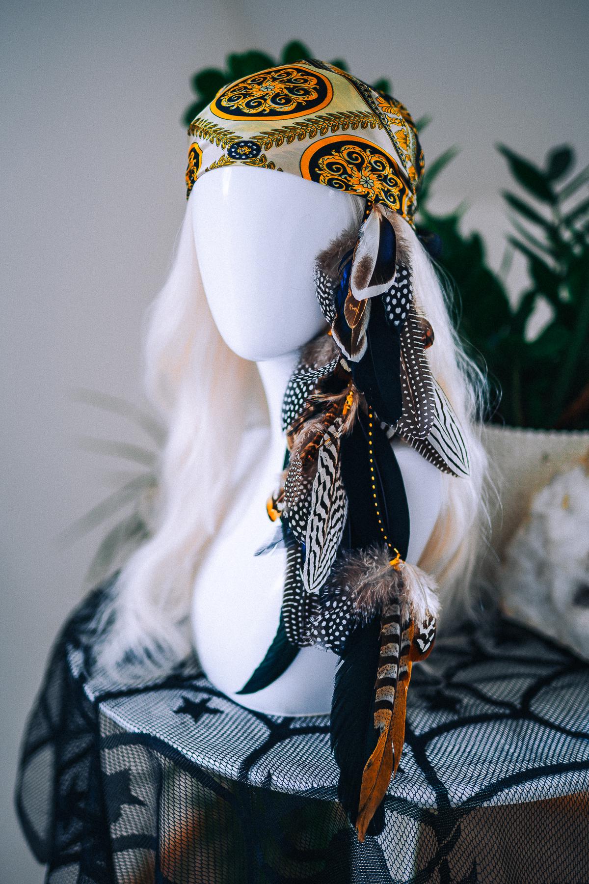Pirate Feather Hair Clip with Scarf – Renaissance Pirate Hair Accessory