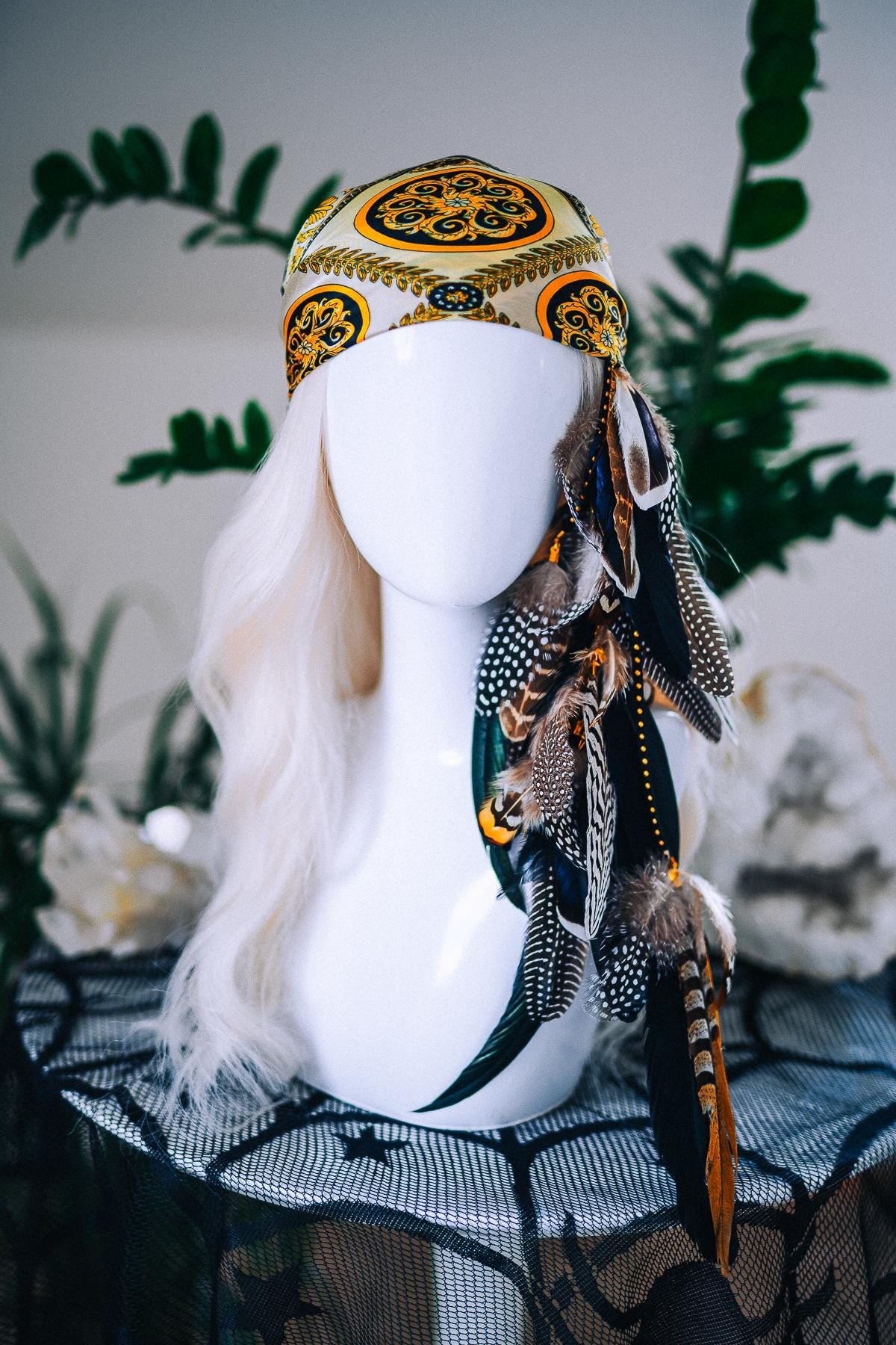 Pirate Feather Hair Clip with Scarf – Renaissance Pirate Hair Accessory