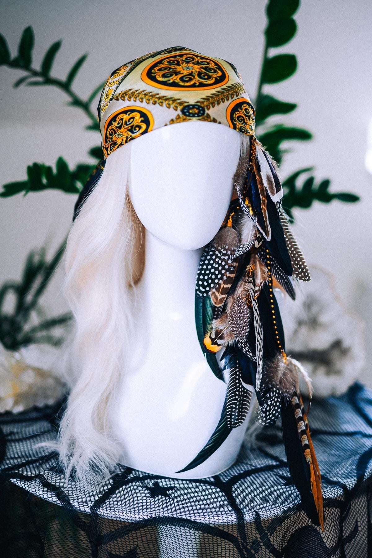 Pirate Feather Hair Clip with Scarf – Renaissance Pirate Hair Accessory