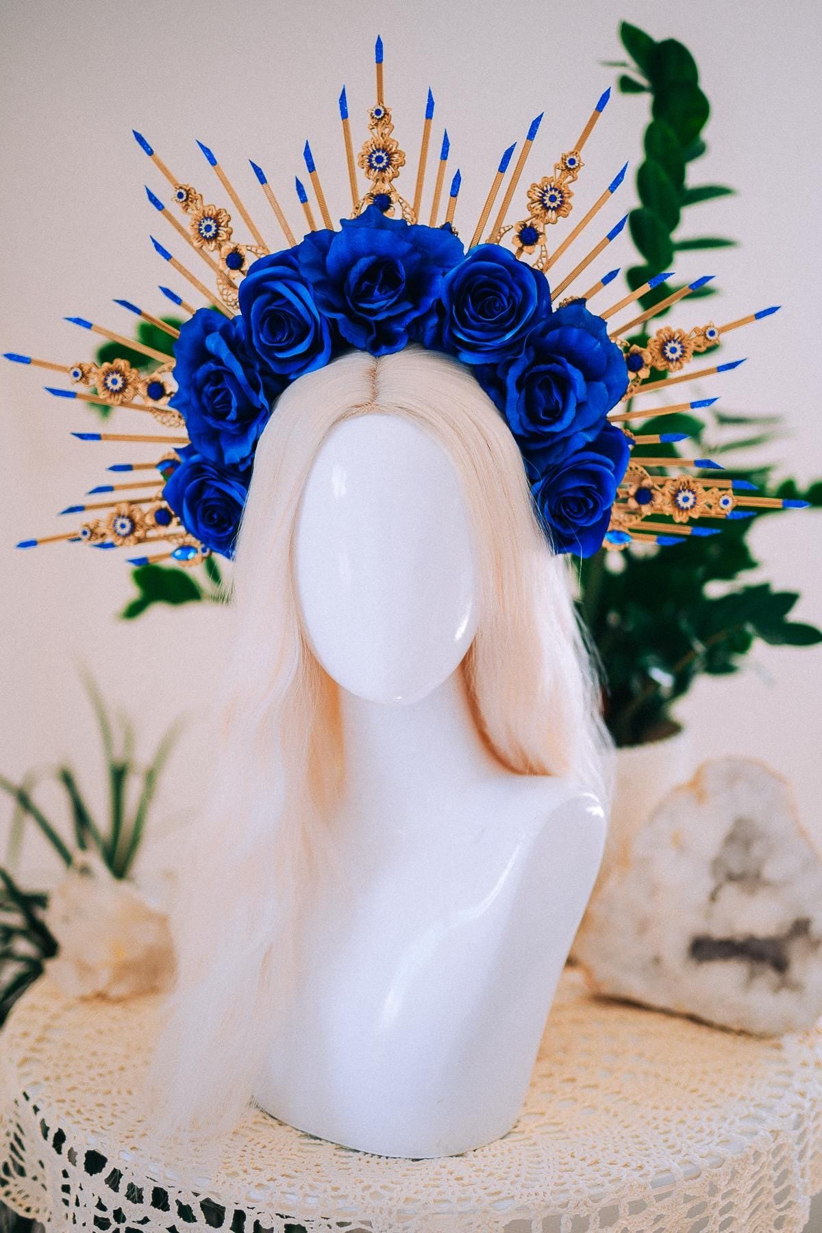 Royal Blue Rose Halo Crown, Maternity Photoshoot Crown, Goddess Flower Headpiece, Fantasy Festival Floral Crown
