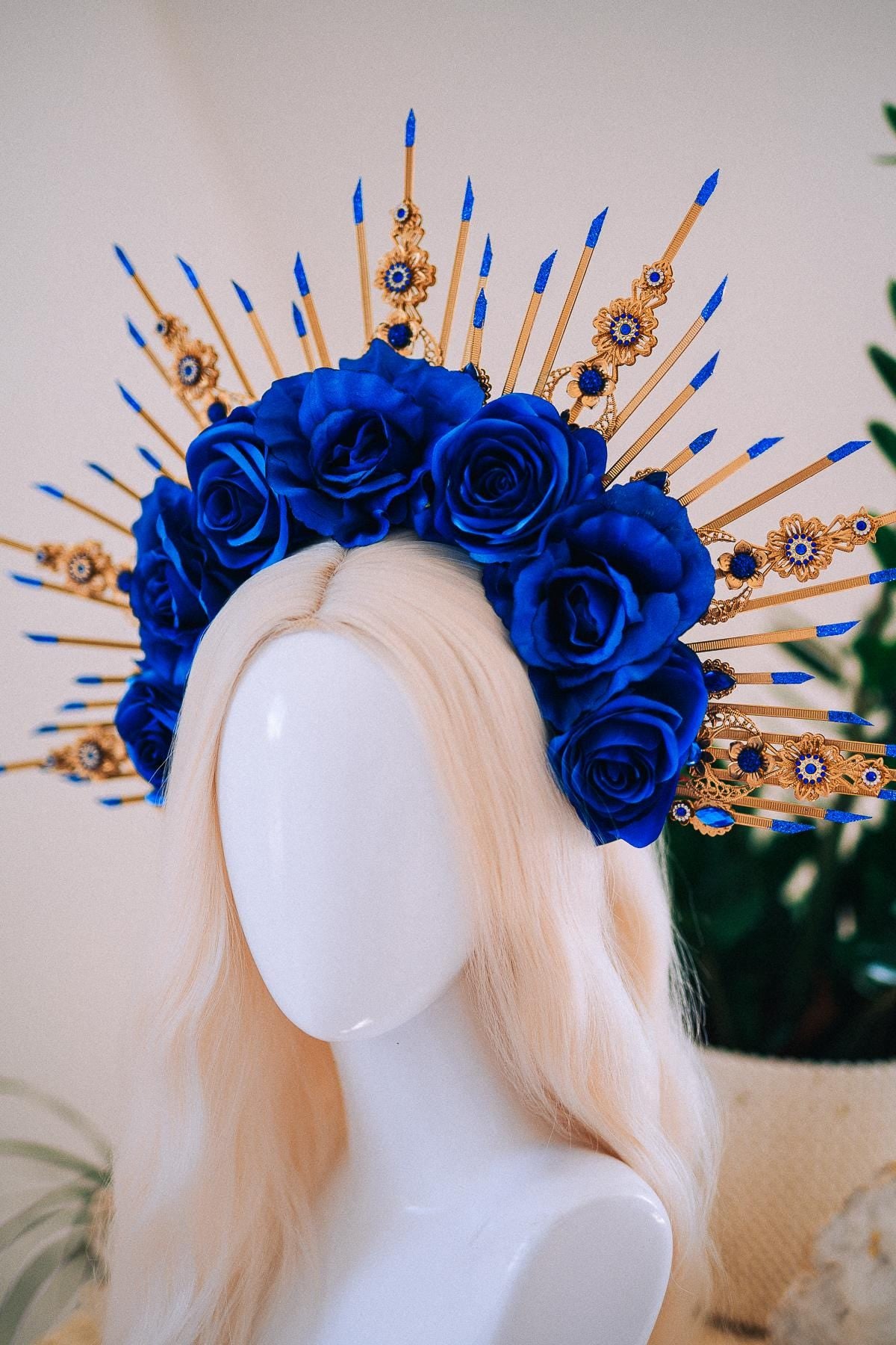 Royal Blue Rose Halo Crown, Maternity Photoshoot Crown, Goddess Flower Headpiece, Fantasy Festival Floral Crown