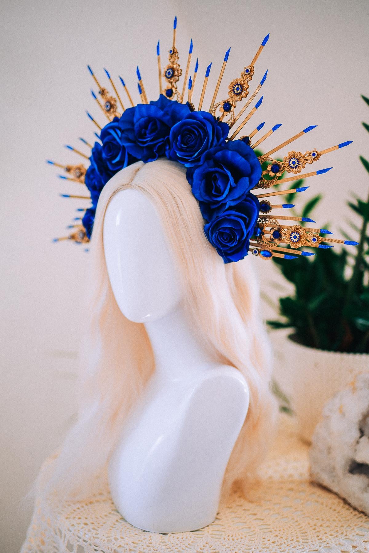 Royal Blue Rose Halo Crown, Maternity Photoshoot Crown, Goddess Flower Headpiece, Fantasy Festival Floral Crown