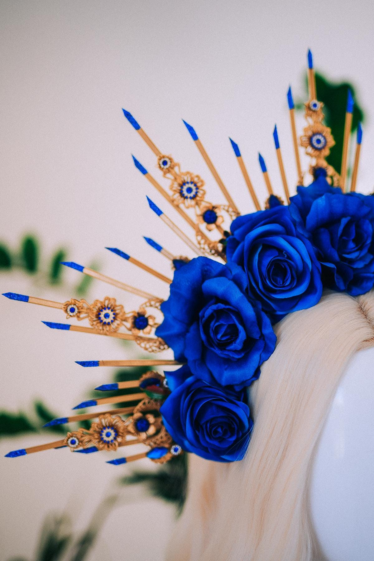 Royal Blue Rose Halo Crown, Maternity Photoshoot Crown, Goddess Flower Headpiece, Fantasy Festival Floral Crown