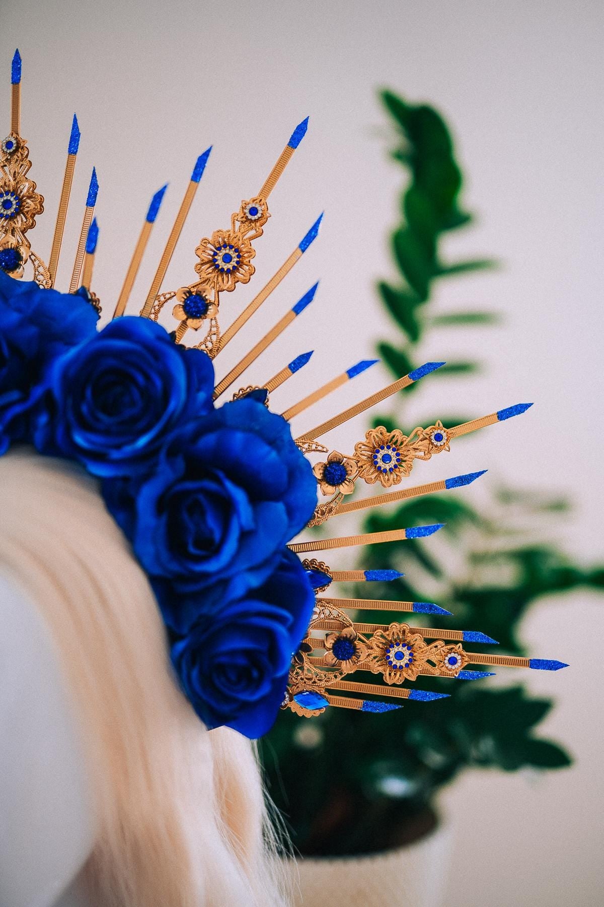 Royal Blue Rose Halo Crown, Maternity Photoshoot Crown, Goddess Flower Headpiece, Fantasy Festival Floral Crown