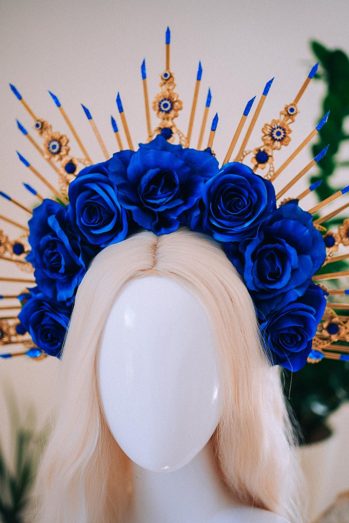 Royal Blue Rose Halo Crown, Maternity Photoshoot Crown, Goddess Flower Headpiece, Fantasy Festival Floral Crown