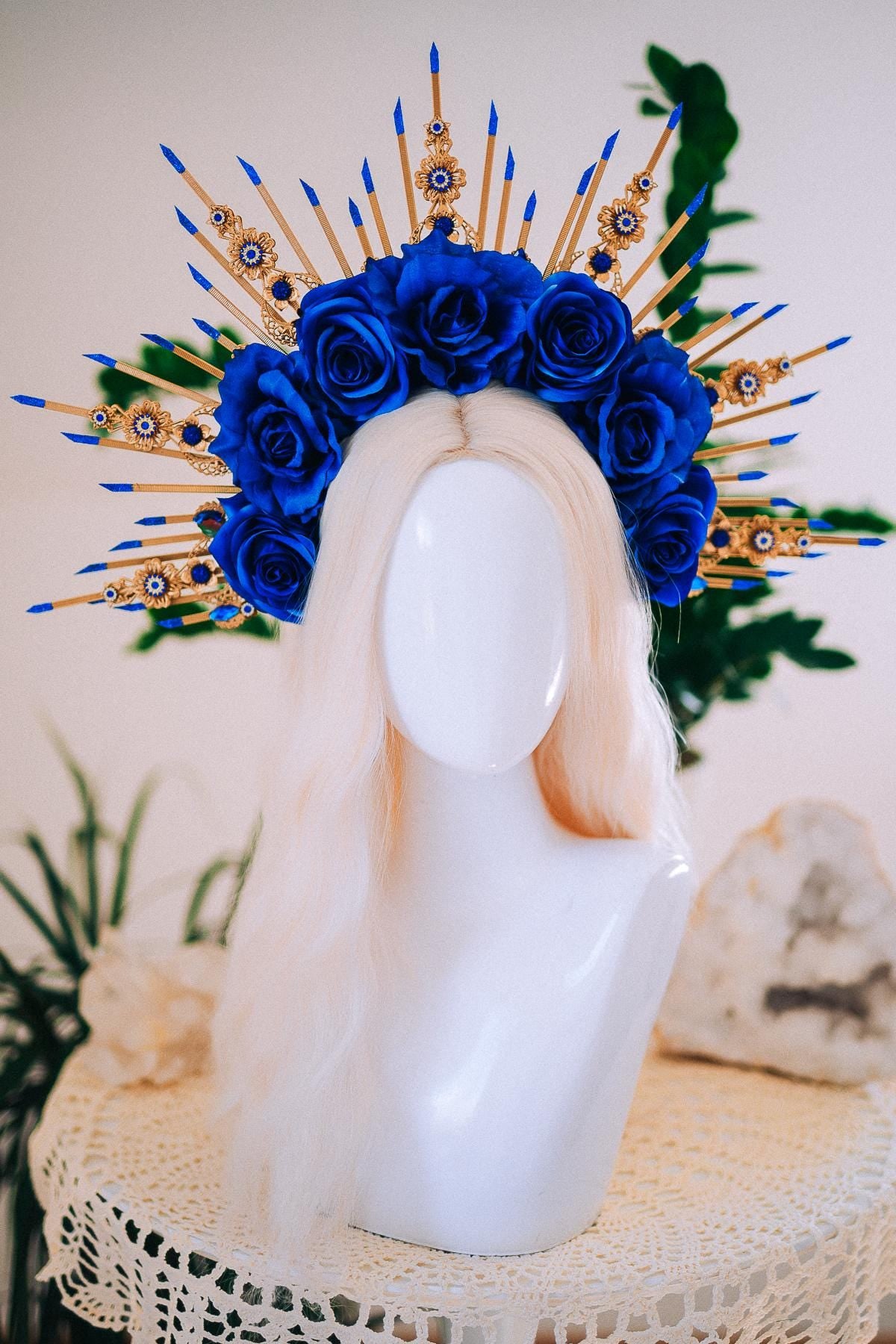 Royal Blue Rose Halo Crown, Maternity Photoshoot Crown, Goddess Flower Headpiece, Fantasy Festival Floral Crown