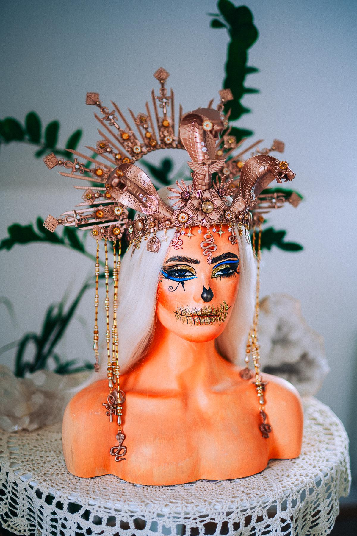 Champagne Cobra Cleopatra Crown, Egyptian Goddess Headpiece, Bronze Fantasy Crown, Halloween Costume Crown