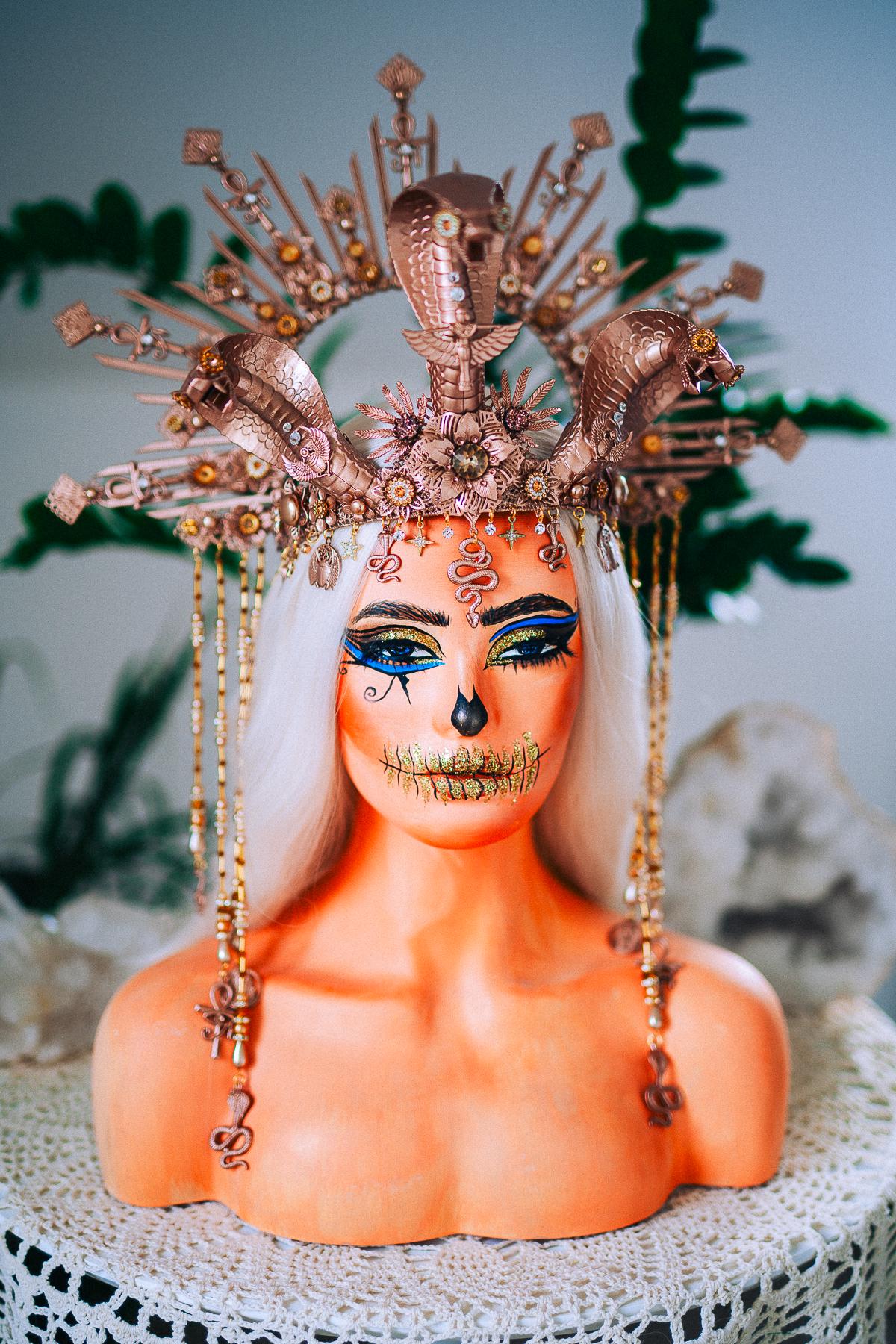 Champagne Cobra Cleopatra Crown, Egyptian Goddess Headpiece, Bronze Fantasy Crown, Halloween Costume Crown
