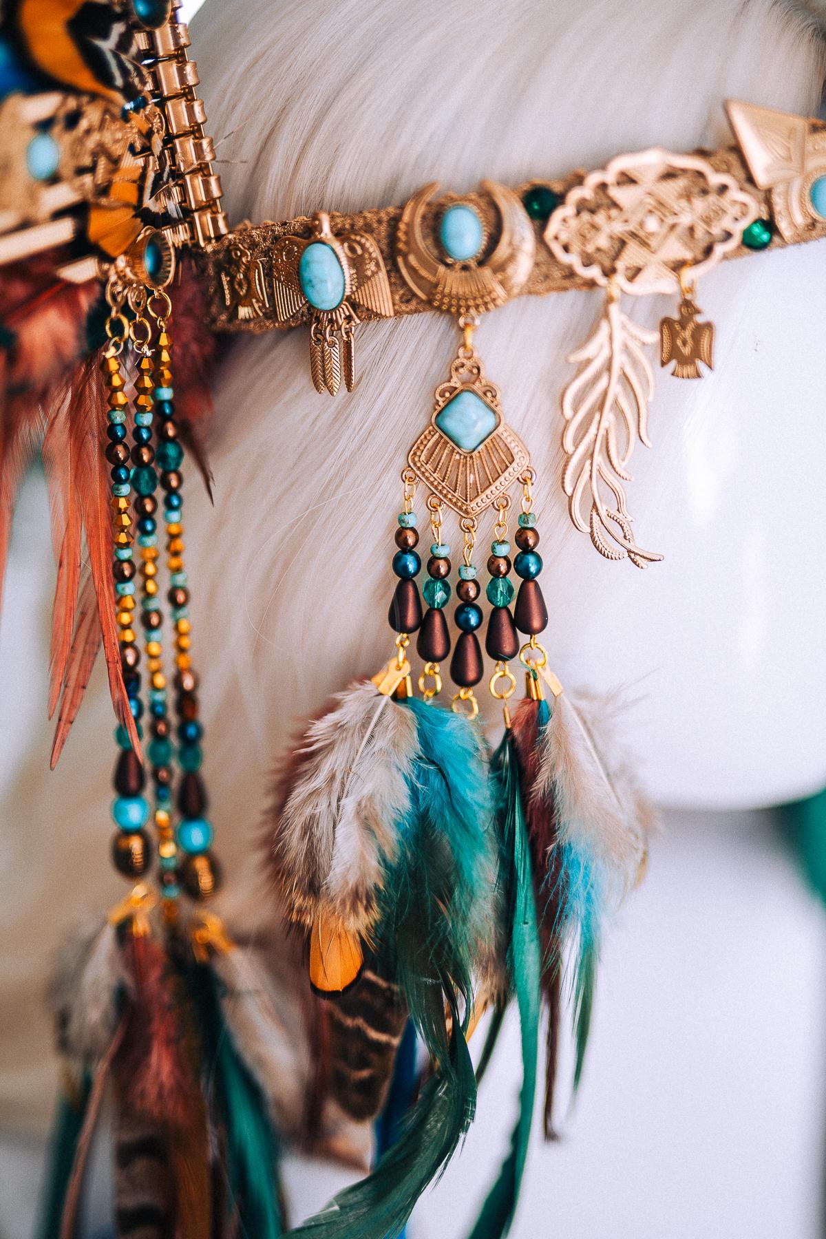 Handcrafted Feather Earrings, Turquoise, Antique Gold, Bohemian Statement Jewelry