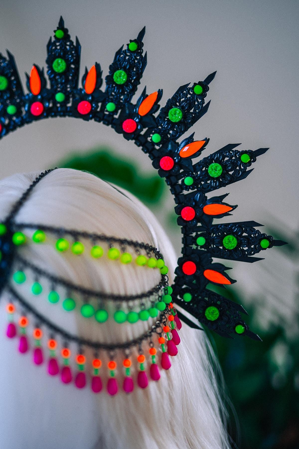 Neon UV Blacklight Halo Crown, Fluorescent Festival Headpiece, Rave Goddess Crown, Burning Man Headdress