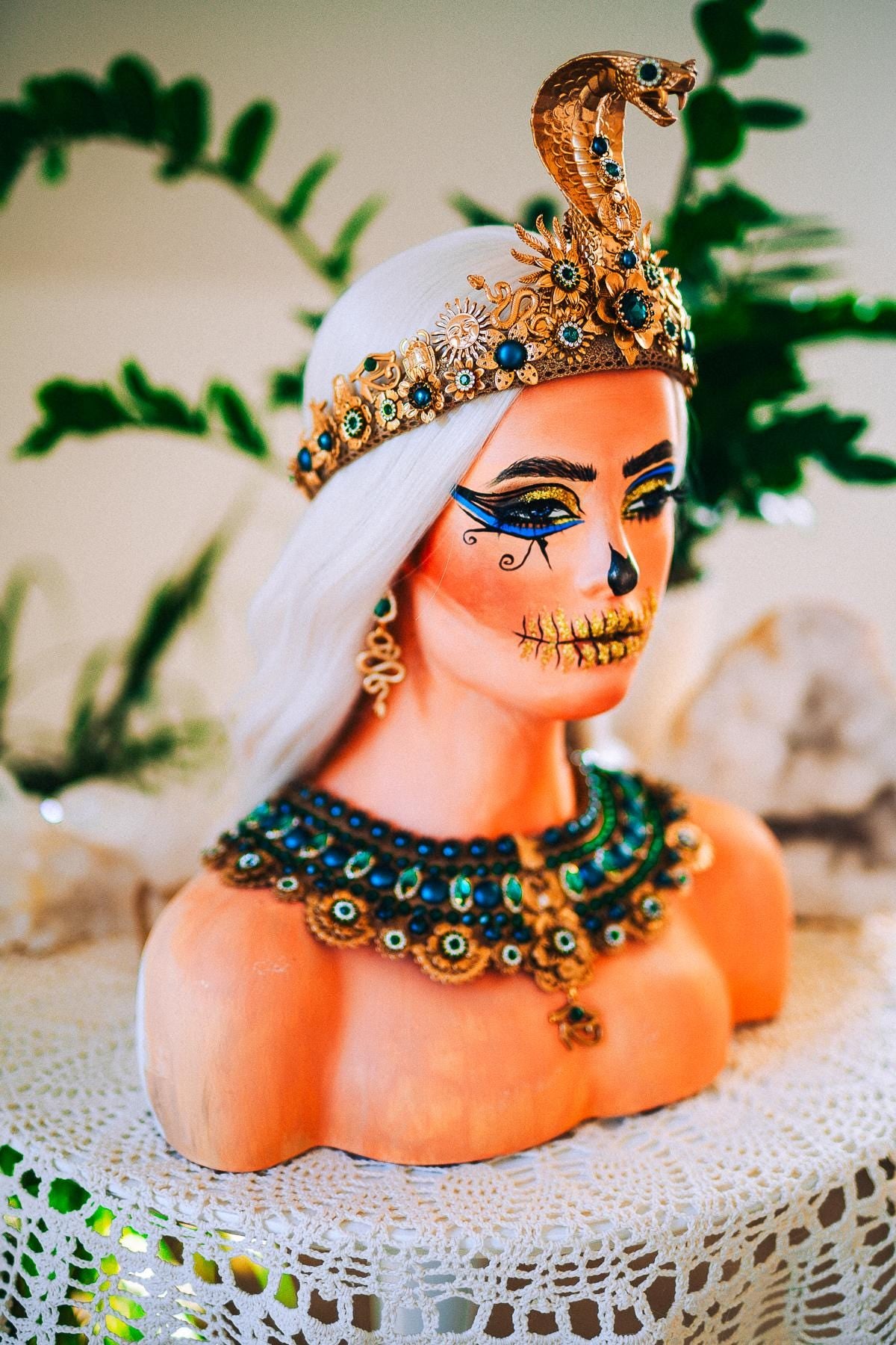Cleopatra Emerald Egyptian Statement Necklace, Egyptian Collar Necklace, Goddess Jewelry, Pharaoh Necklace, Halloween Costume Accessory