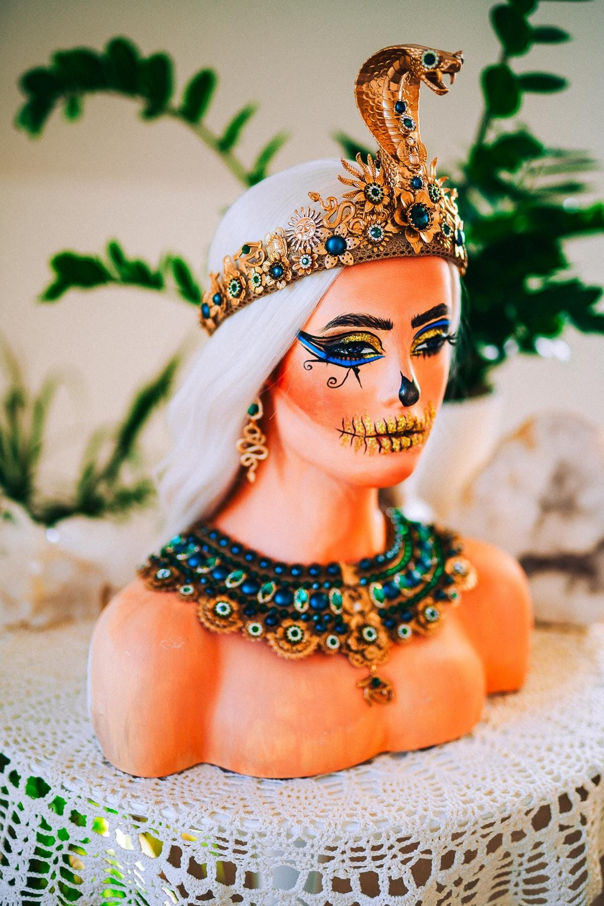 Cleopatra Emerald Egyptian Statement Necklace, Egyptian Collar Necklace, Goddess Jewelry, Pharaoh Necklace, Halloween Costume Accessory