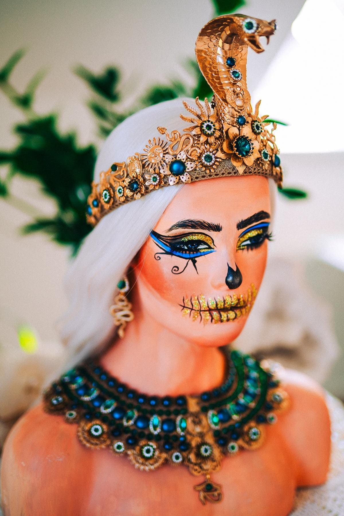 Cleopatra Emerald Cobra Crown, Egyptian Crown, Cleopatra Headpiece, Pharaoh Crown, Goddess Crown, Halloween Costume Crown