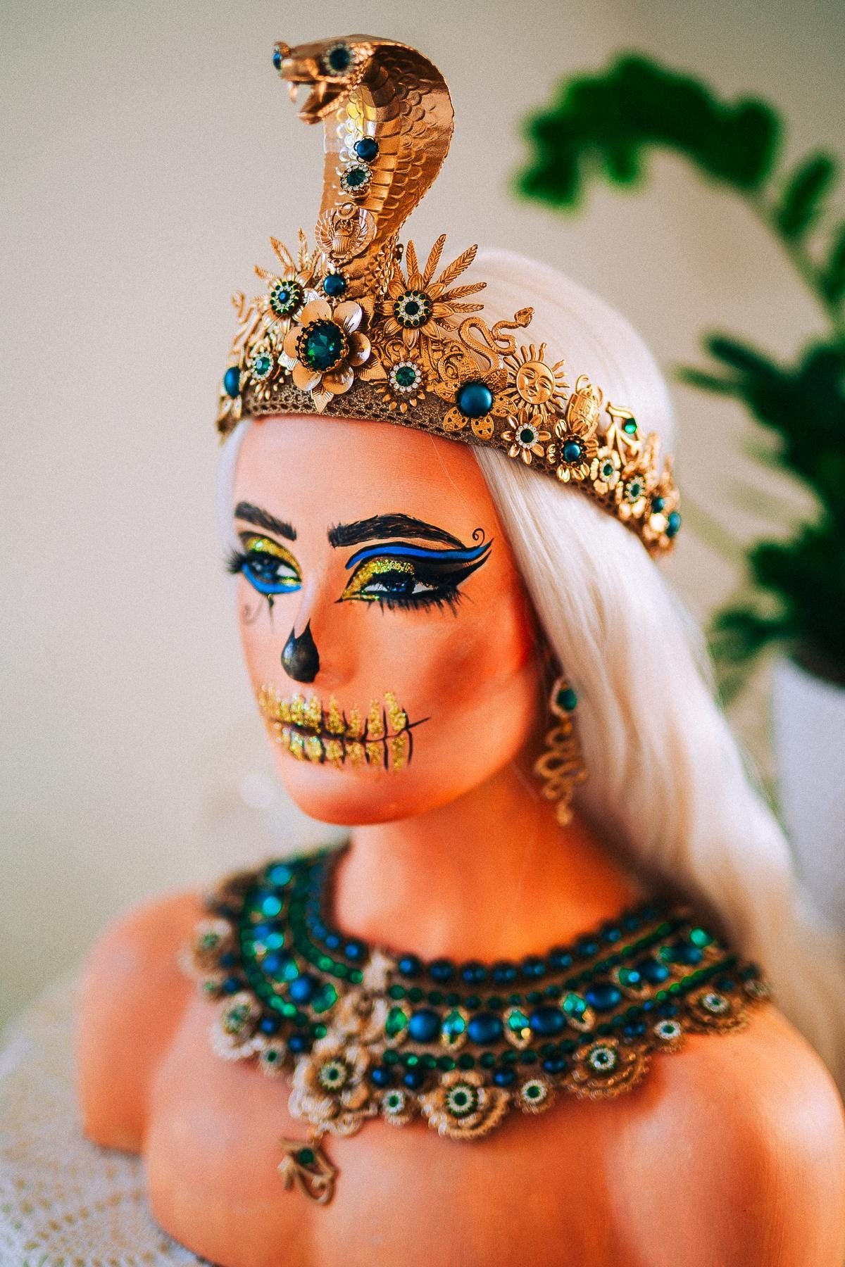 Cleopatra Emerald Cobra Crown, Egyptian Crown, Cleopatra Headpiece, Pharaoh Crown, Goddess Crown, Halloween Costume Crown