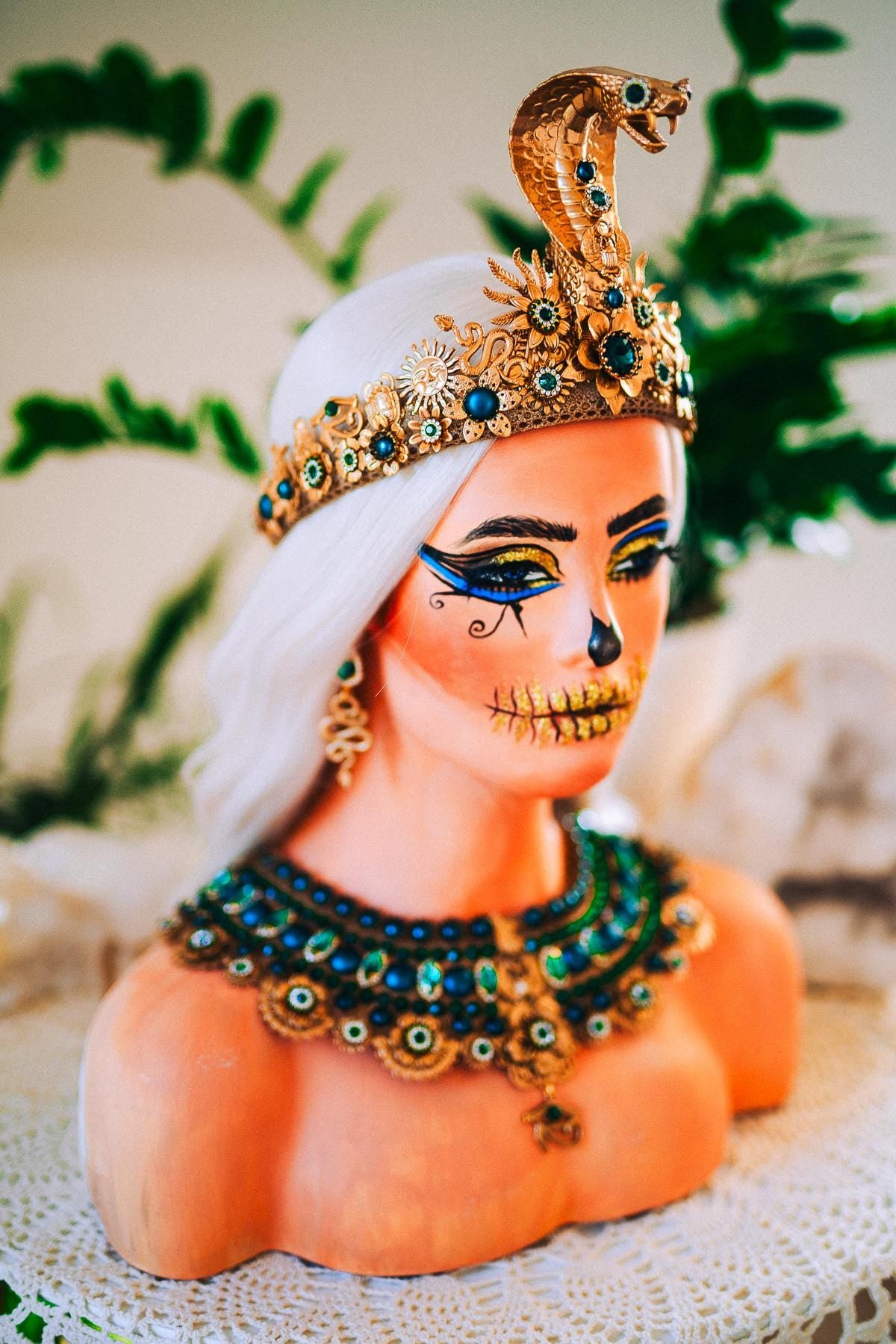 Cleopatra Emerald Cobra Crown, Egyptian Crown, Cleopatra Headpiece, Pharaoh Crown, Goddess Crown, Halloween Costume Crown