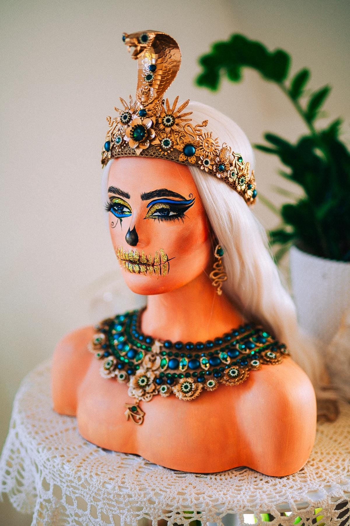 Cleopatra Emerald Cobra Crown, Egyptian Crown, Cleopatra Headpiece, Pharaoh Crown, Goddess Crown, Halloween Costume Crown