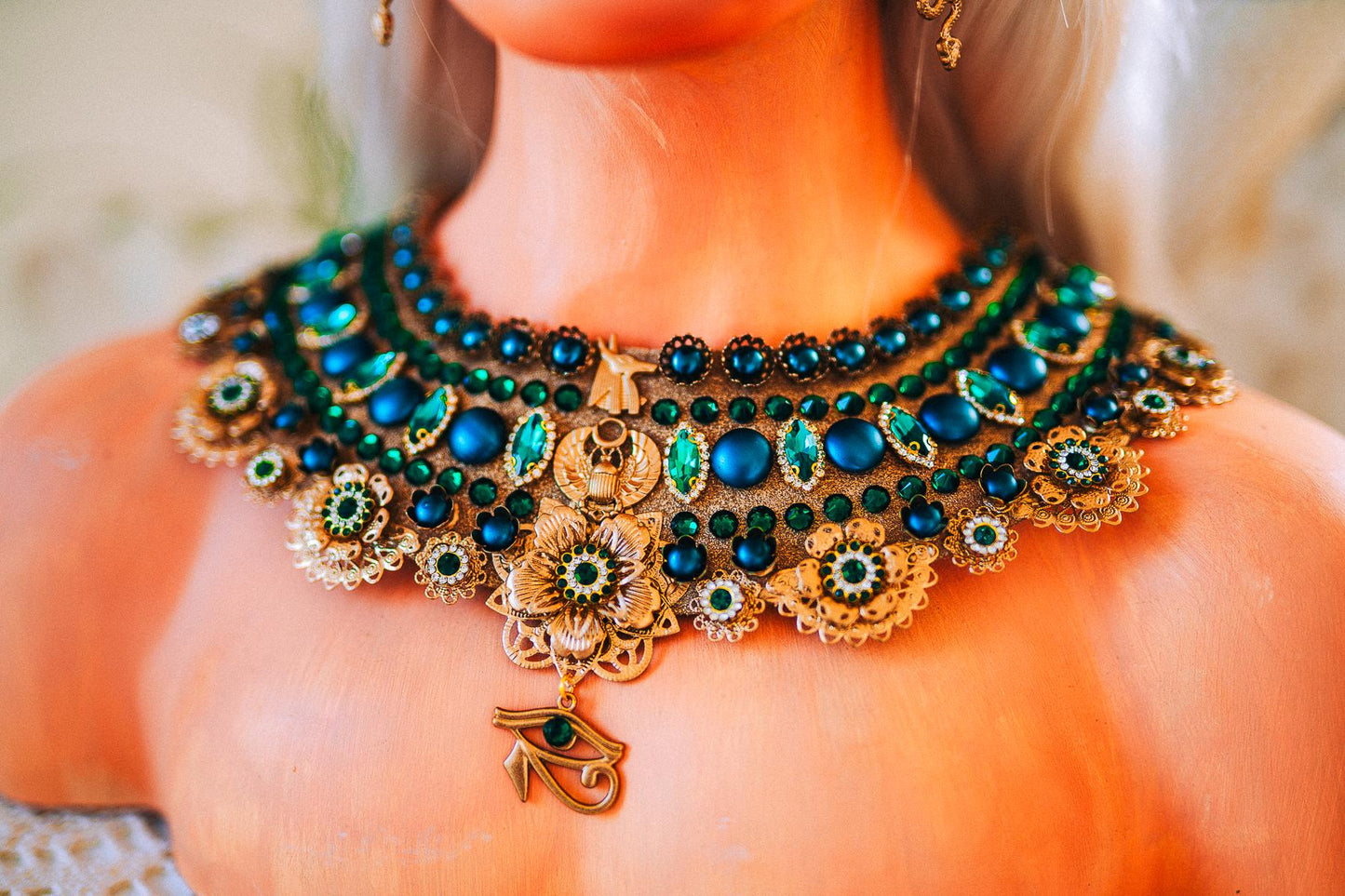 Cleopatra Emerald Snake Earrings, Egyptian Earrings, Cobra Earrings, Pharaoh Jewelry, Goddess Earrings, Halloween Costume Jewelry