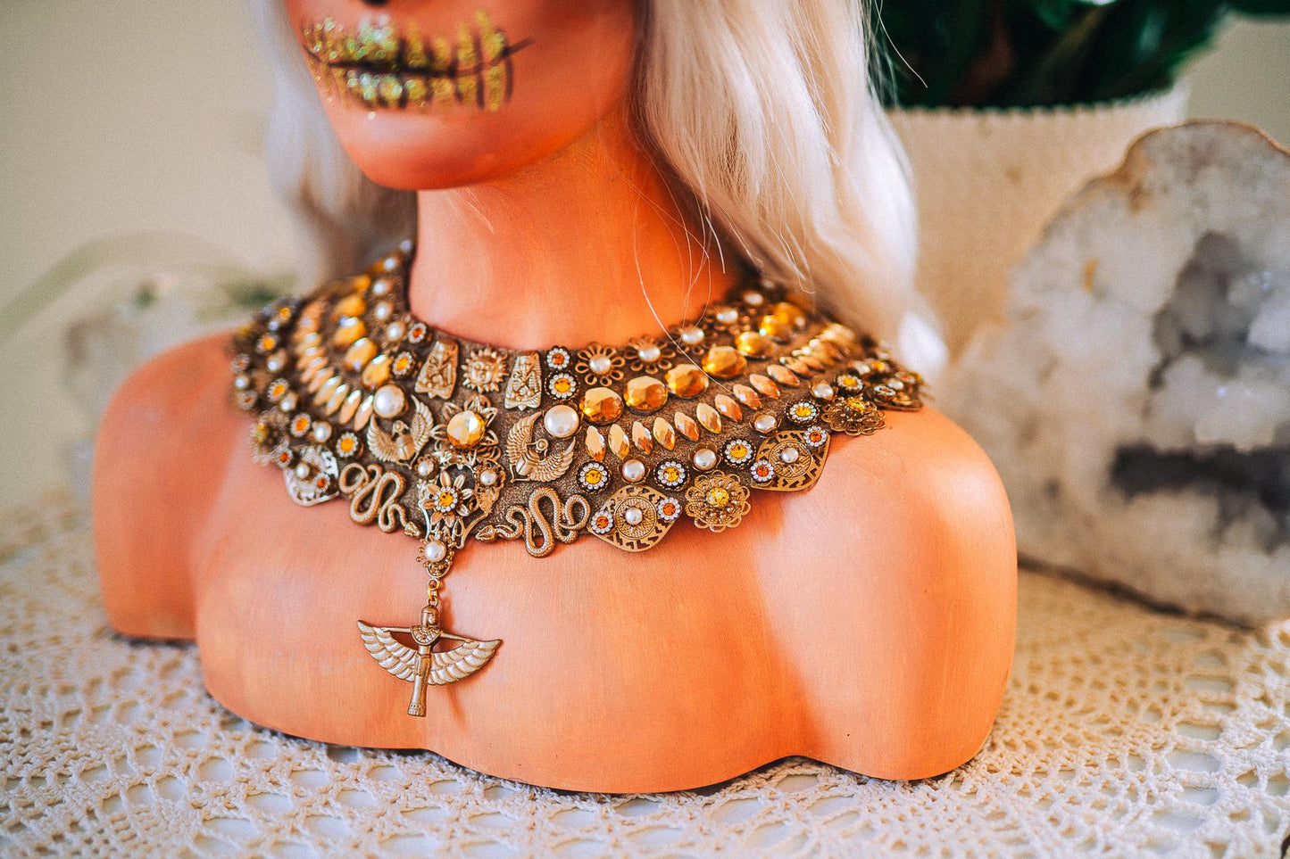 Gold Cleopatra Necklace – Egyptian Goddess Statement Collar