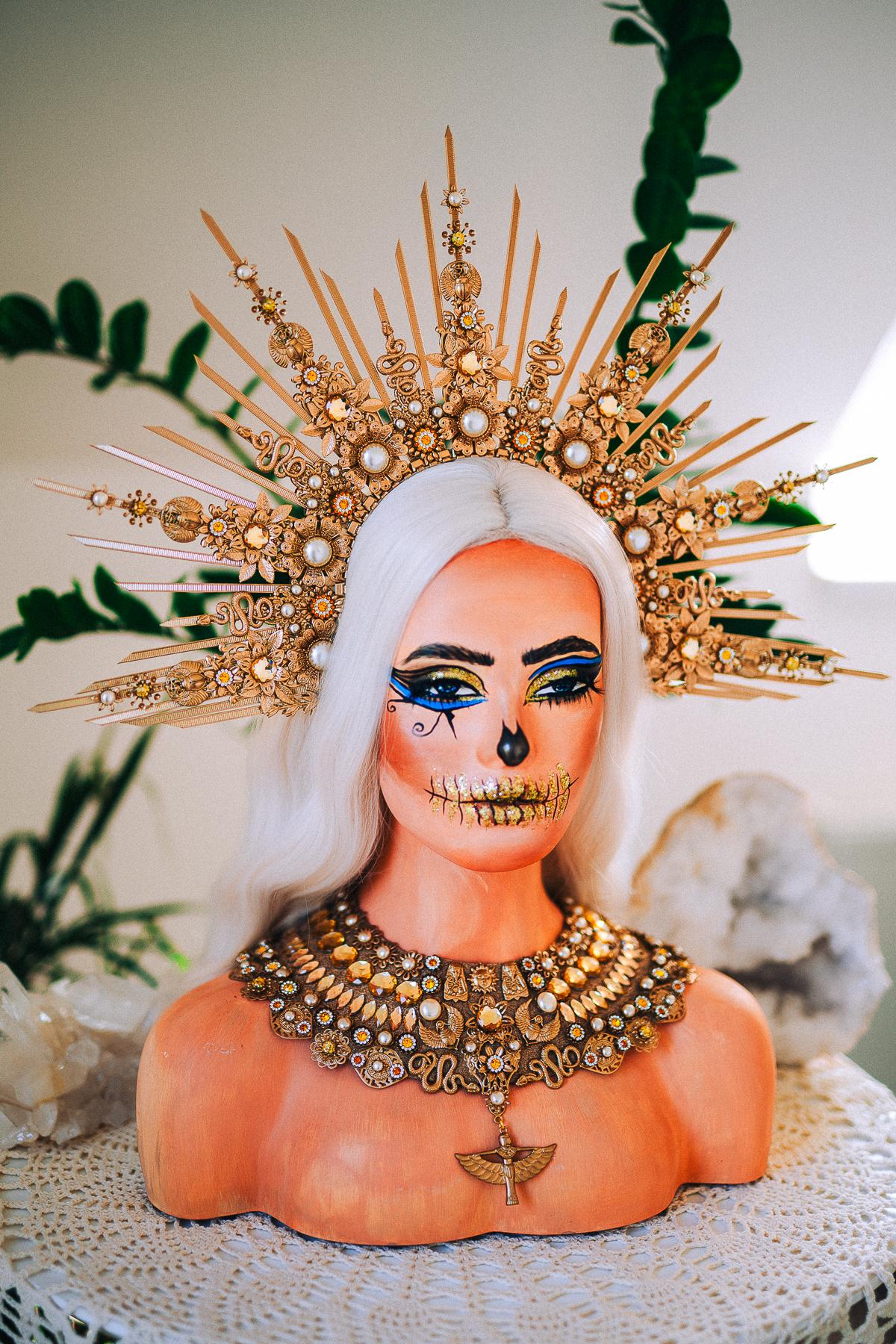 Gold Cleopatra Halo Crown, Egyptian Goddess Headpiece, Ancient Egypt Crown, Pharaoh Headdress, Halloween Crown