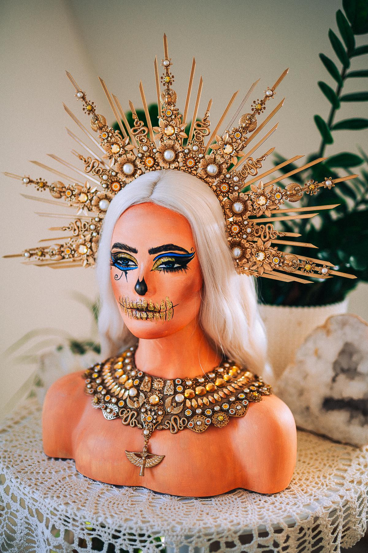 Gold Cleopatra Halo Crown, Egyptian Goddess Headpiece, Ancient Egypt Crown, Pharaoh Headdress, Halloween Crown