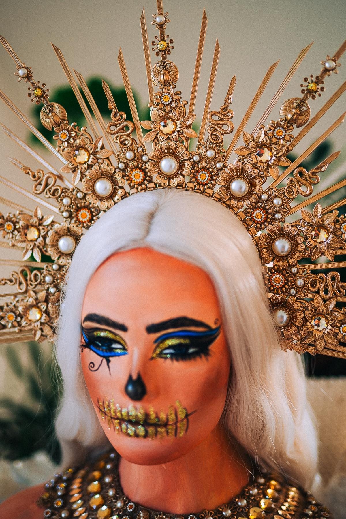 Gold Cleopatra Halo Crown, Egyptian Goddess Headpiece, Ancient Egypt Crown, Pharaoh Headdress, Halloween Crown