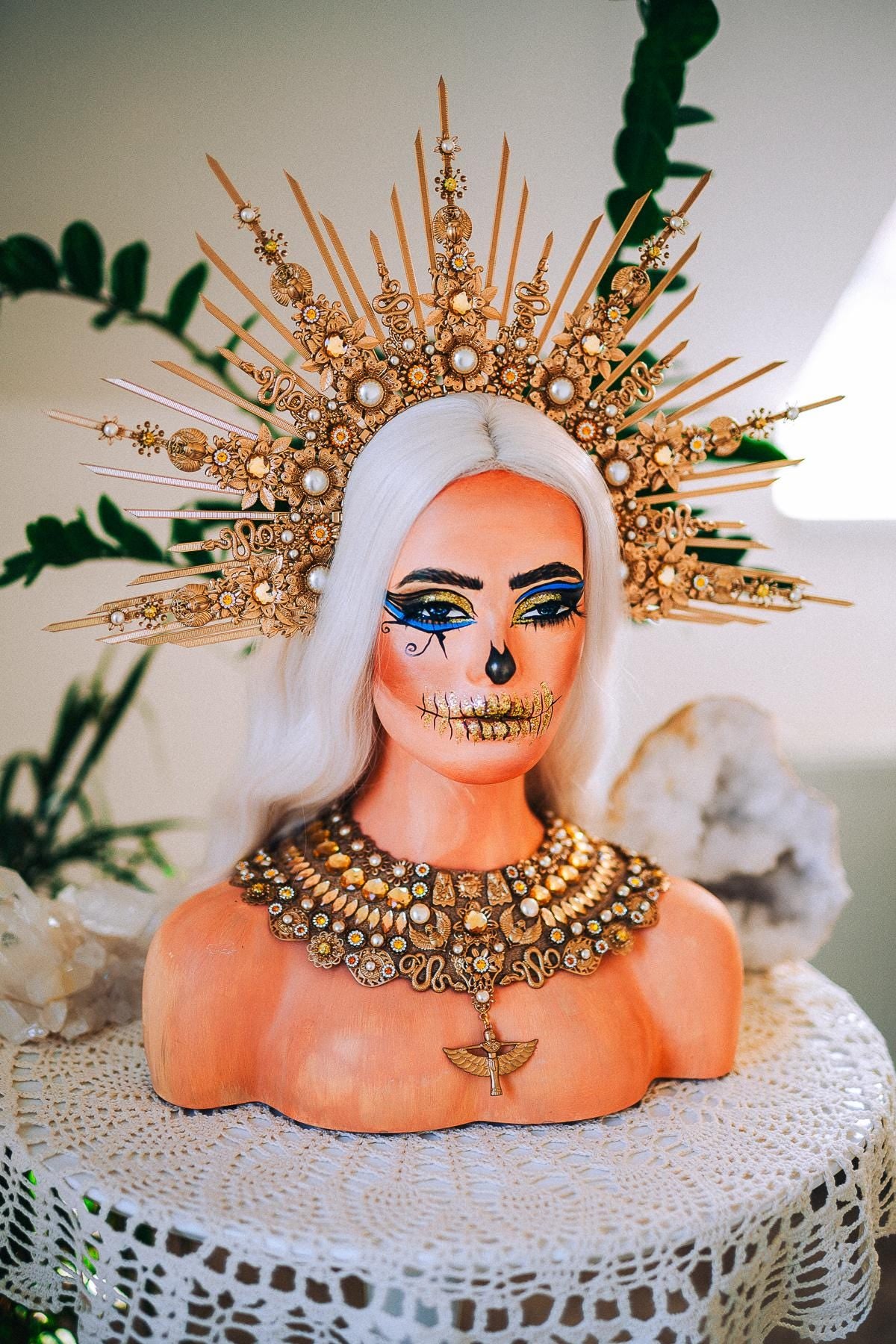 Gold Cleopatra Halo Crown, Egyptian Goddess Headpiece, Ancient Egypt Crown, Pharaoh Headdress, Halloween Crown
