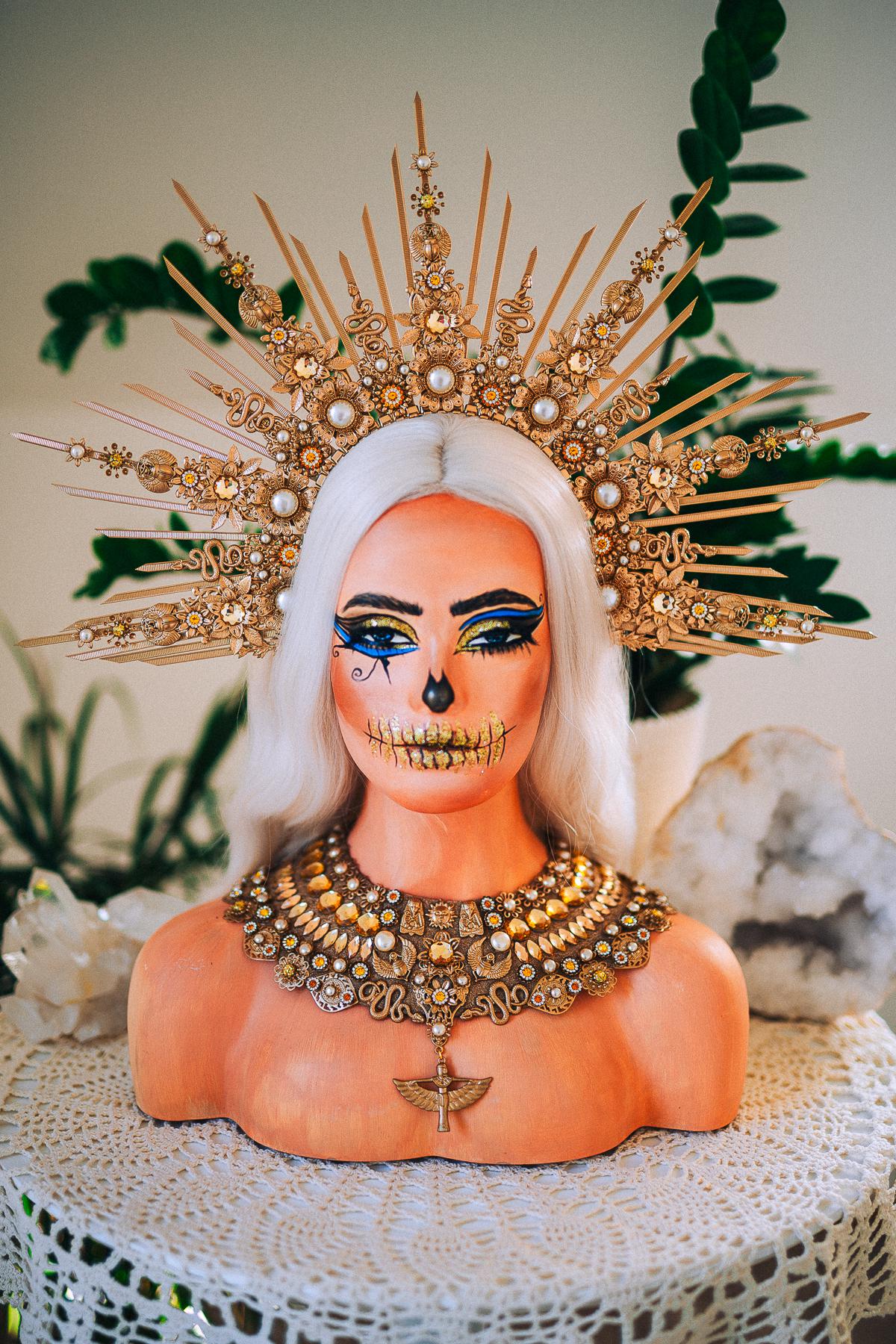 Gold Cleopatra Halo Crown, Egyptian Goddess Headpiece, Ancient Egypt Crown, Pharaoh Headdress, Halloween Crown